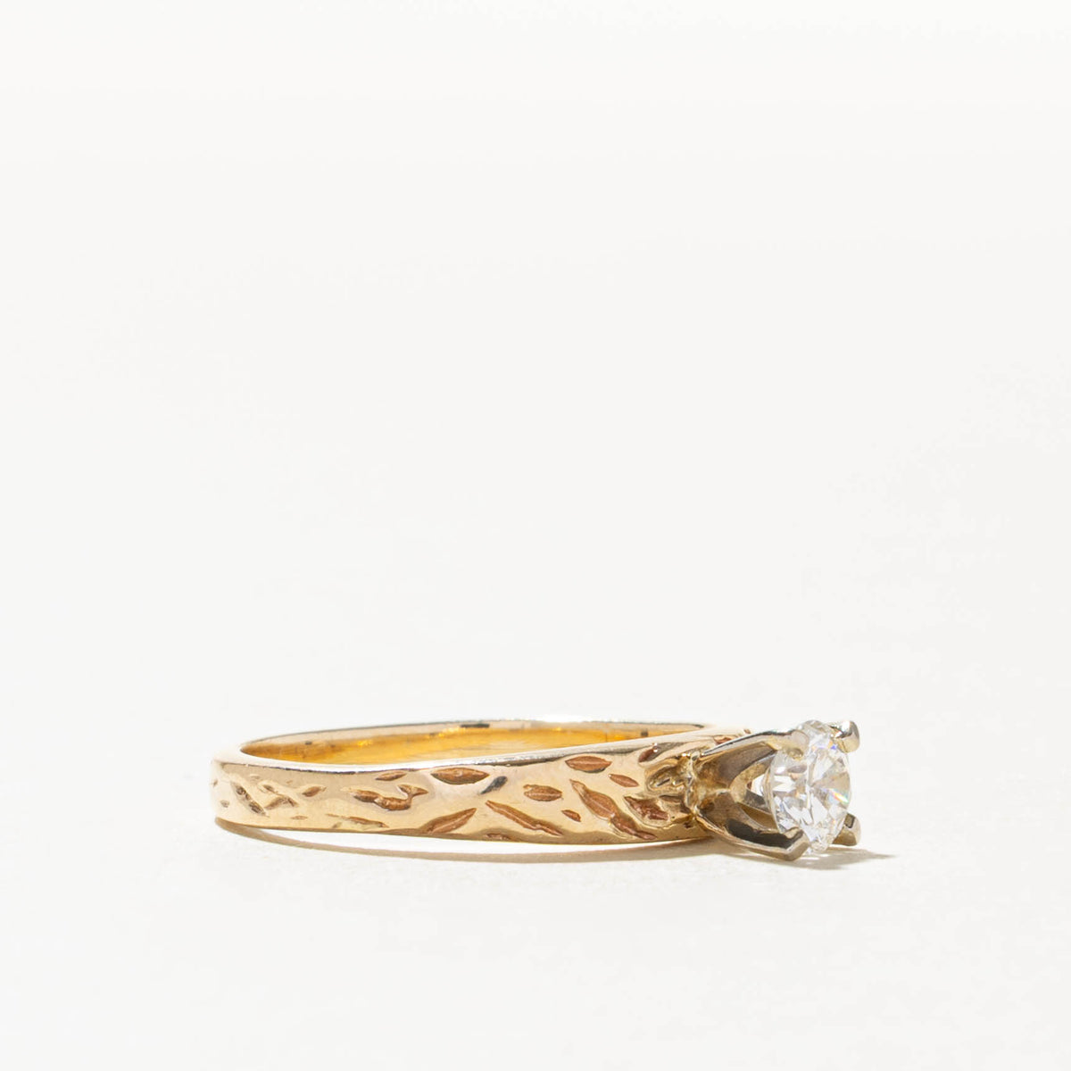 14k Solitaire Diamond Textured Ring | 0.37ct SI2/I1 H/I | SZ 6.5