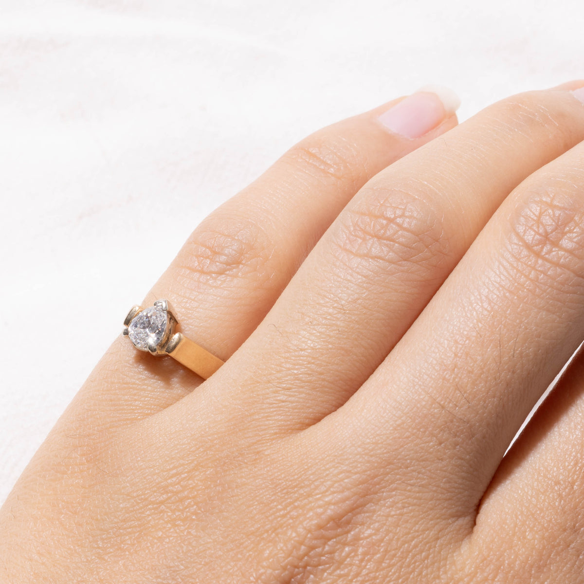 14k Solitaire Pear Cut Diamond Ring | 0.49ct SI1/SI2 J/K | SZ 4
