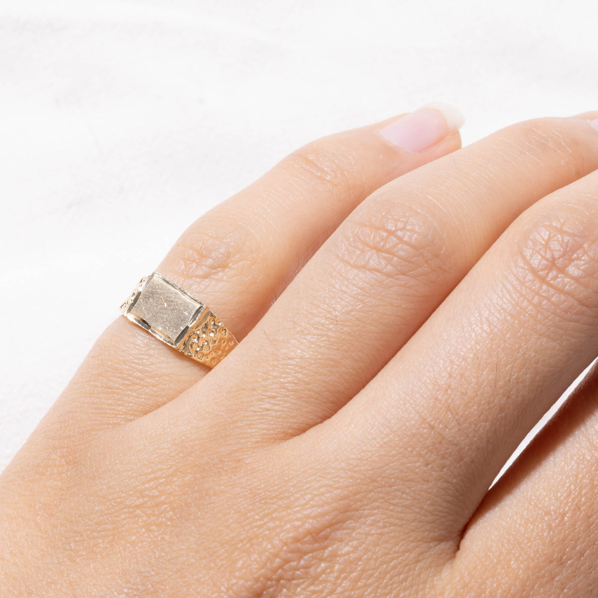 14k Yellow Gold Nuggety Matte Signet Ring | SZ 2.75
