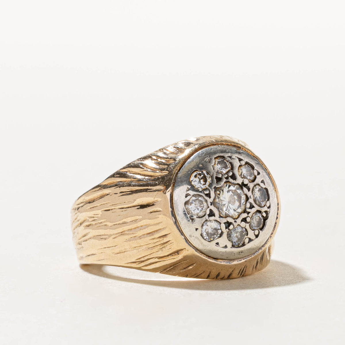 18k Two Tone Diamond Cluster Textured Dome Ring | 0.96ctw | SZ 11.25