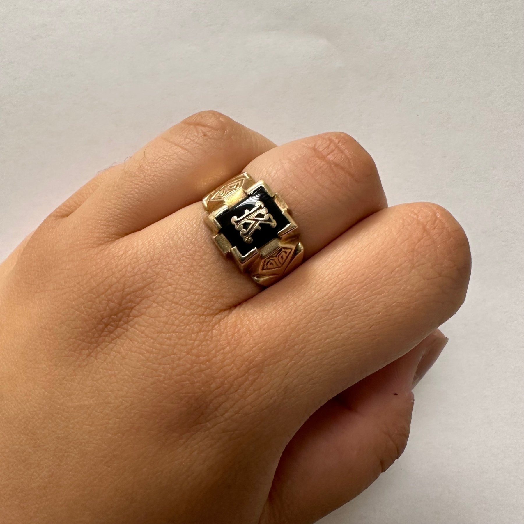 'K' Initial Black Onyx Ring | 2.25ct | SZ 9.5 | - 100 Ways