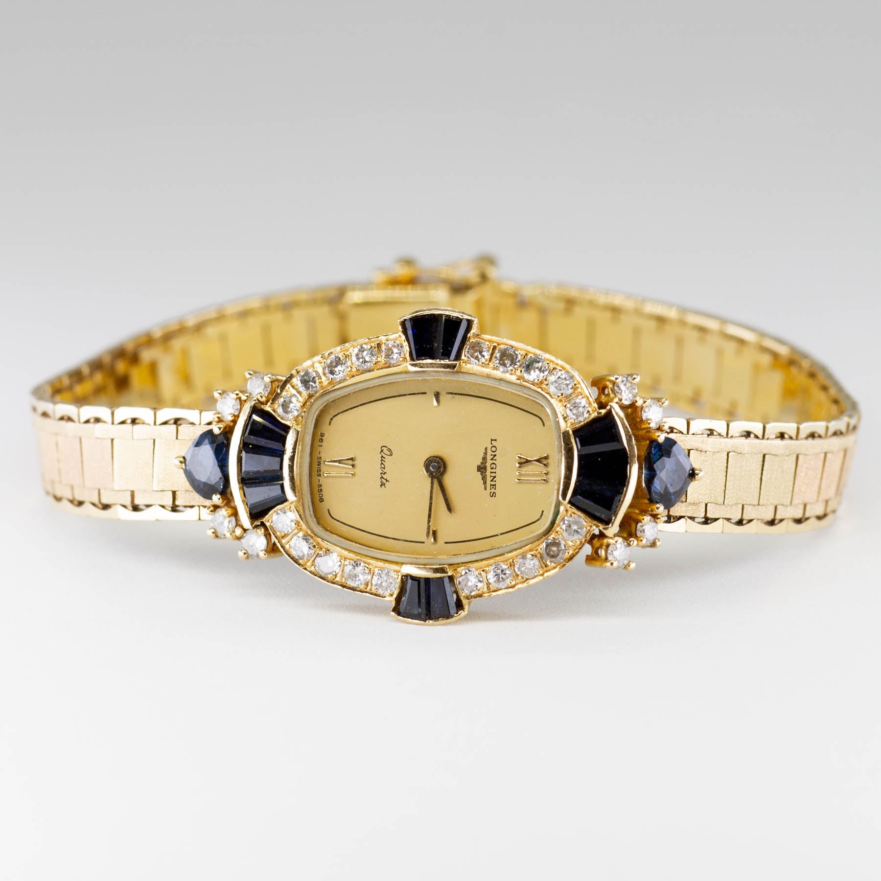 'Longines' Vintage 18k Sapphire and Diamond Watch | 2.00 ctw, 0.60 ctw | 7.5