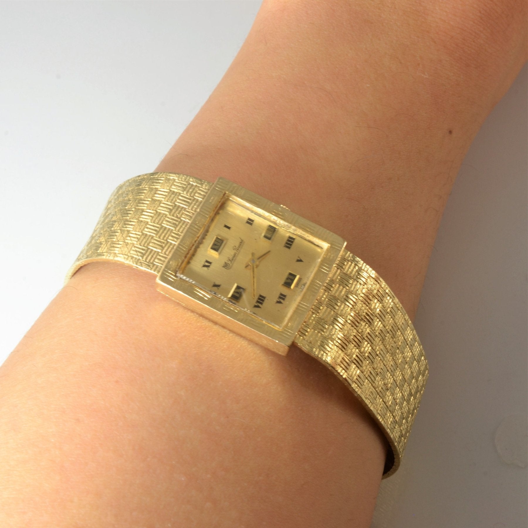 'Lucien Piccard' Square Dial Gold Watch | 7