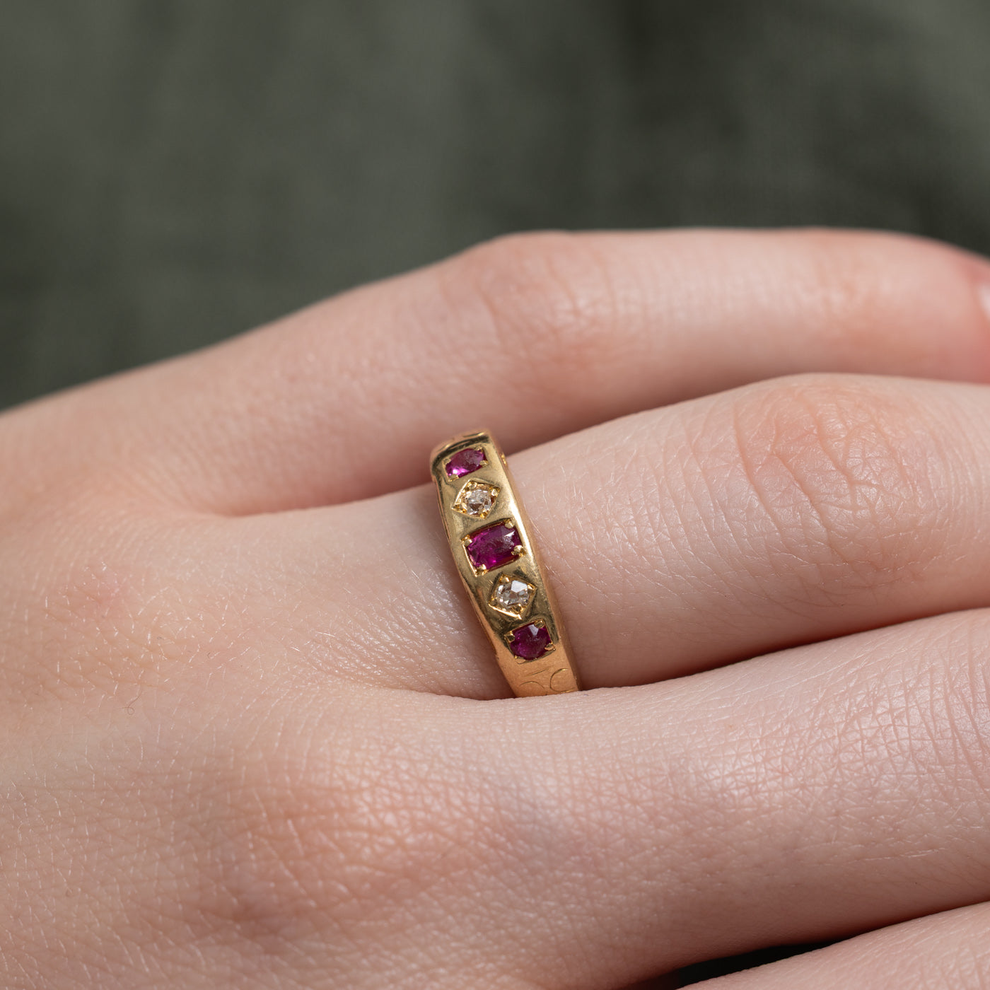 1883 Chester Five Stone Ruby & Diamond Ring | 0.20ctw, 0.06ctw | SZ 6