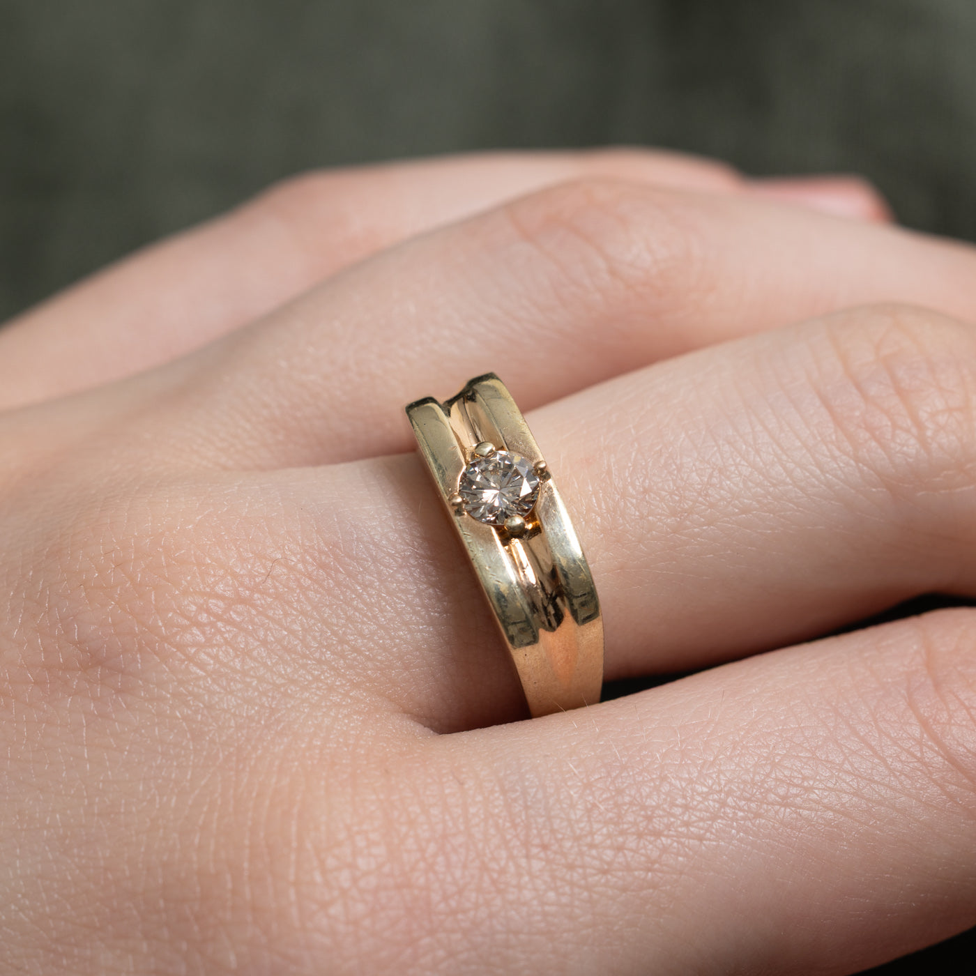 Solitaire Diamond Grooved Soft Square Ring | 0.32ct | SZ 6.25