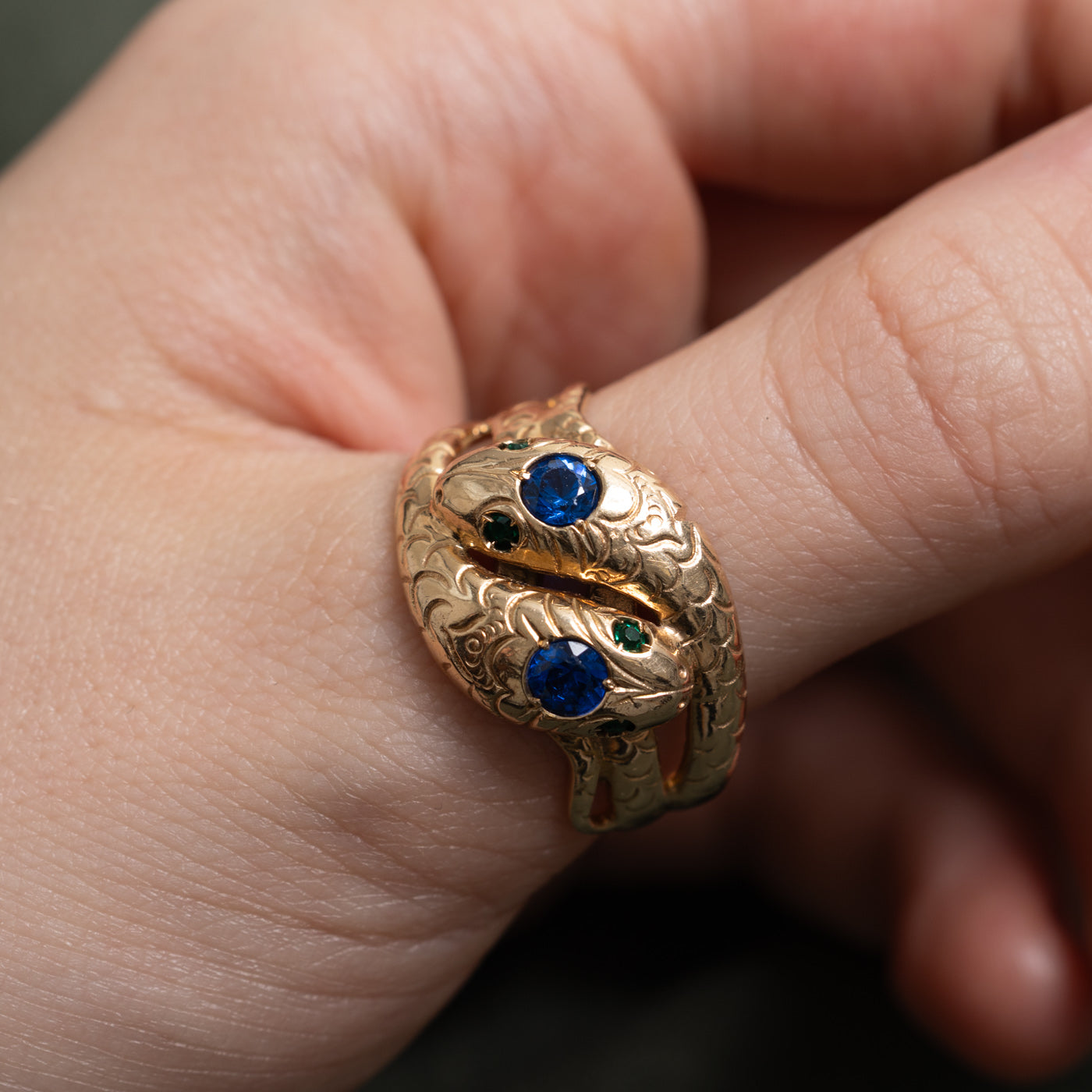 Blue & Green Glass Double Snake Ring | 0.40ctw | SZ 11.5