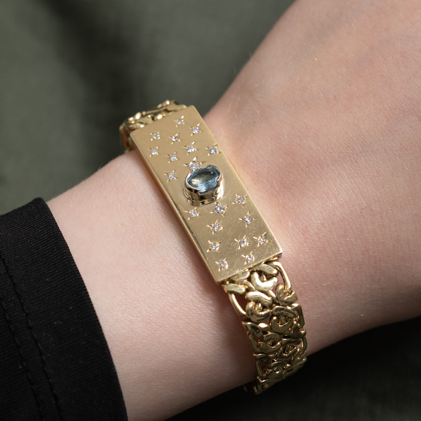 Aquamarine & Star Set Diamond Bracelet | 0.70ct, 0.28ctw | 7"