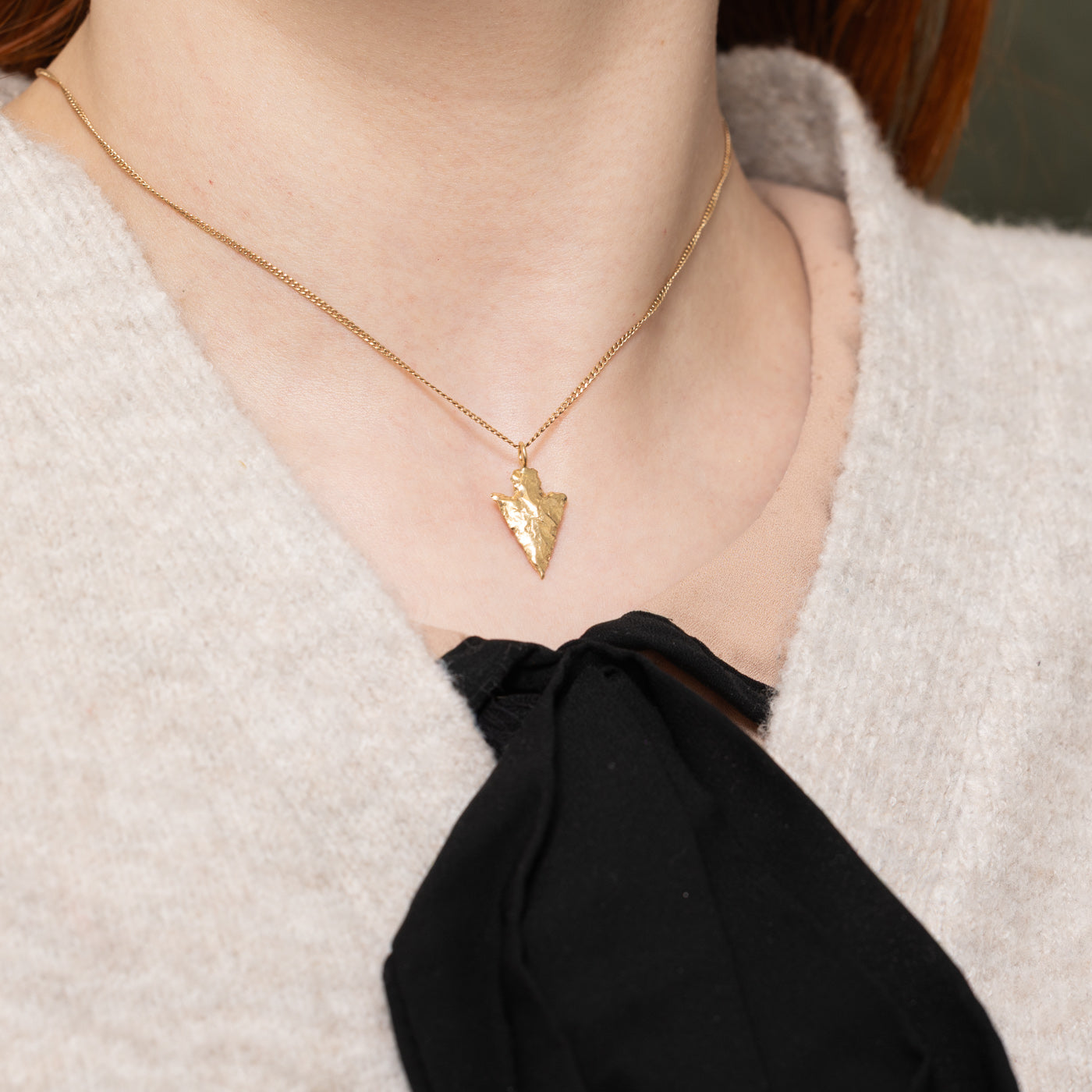 14k Yellow Gold Textured Arrowhead Pendant