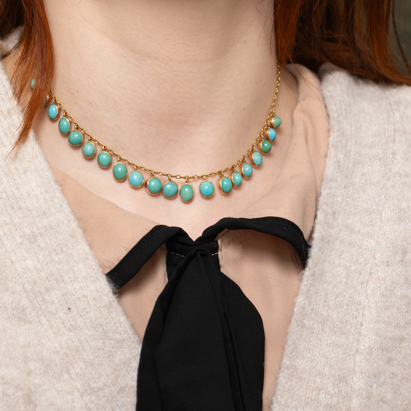 Bezel Set Turquoise Pendant Bib Necklace | 17.00ctw | 15"
