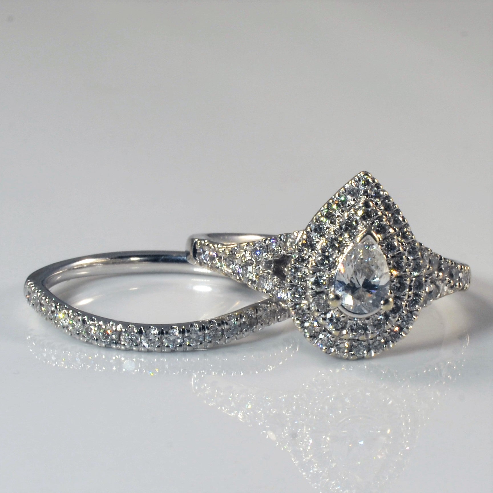 'Michael Hill' Pear Cut Diamond Double Halo Wedding Set | 1.00ctw | SZ 7.5 | - 100 Ways