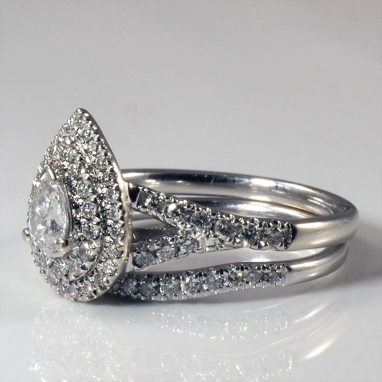'Michael Hill' Pear Cut Diamond Double Halo Wedding Set | 1.00ctw | SZ 7.5 | - 100 Ways