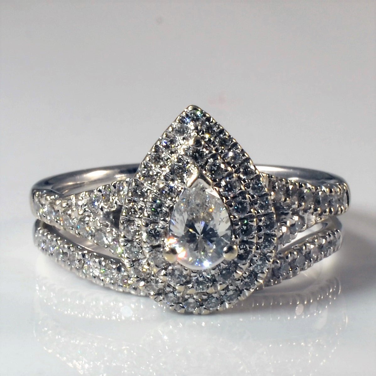 'Michael Hill' Pear Cut Diamond Double Halo Wedding Set | 1.00ctw | SZ 7.5 | - 100 Ways