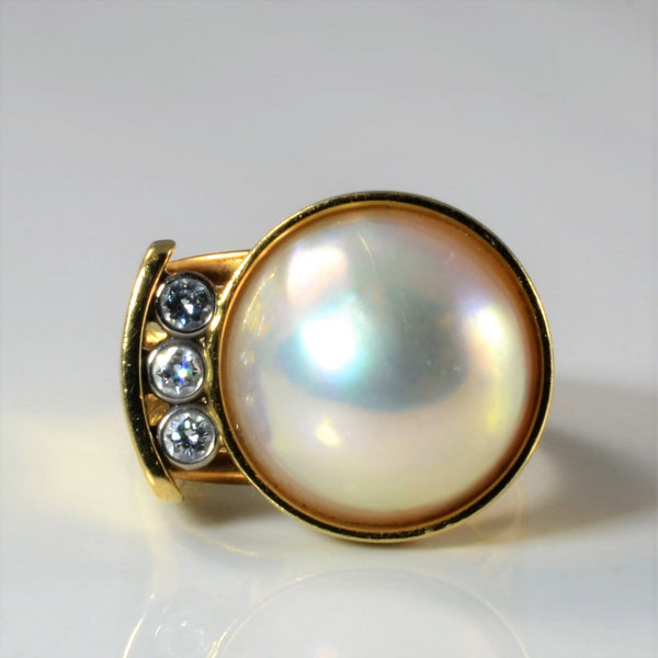 'Mikimoto' Pearl & Diamond Cocktail Ring | 0.10ctw | SZ 8 |