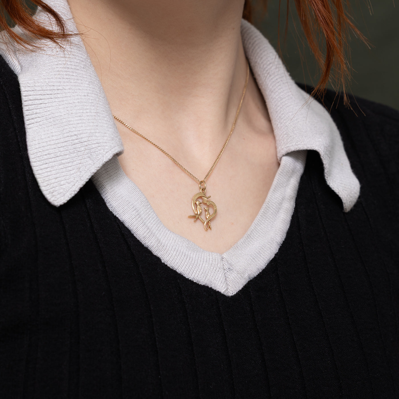 10k Yellow Gold Love Birds in Heart Charm