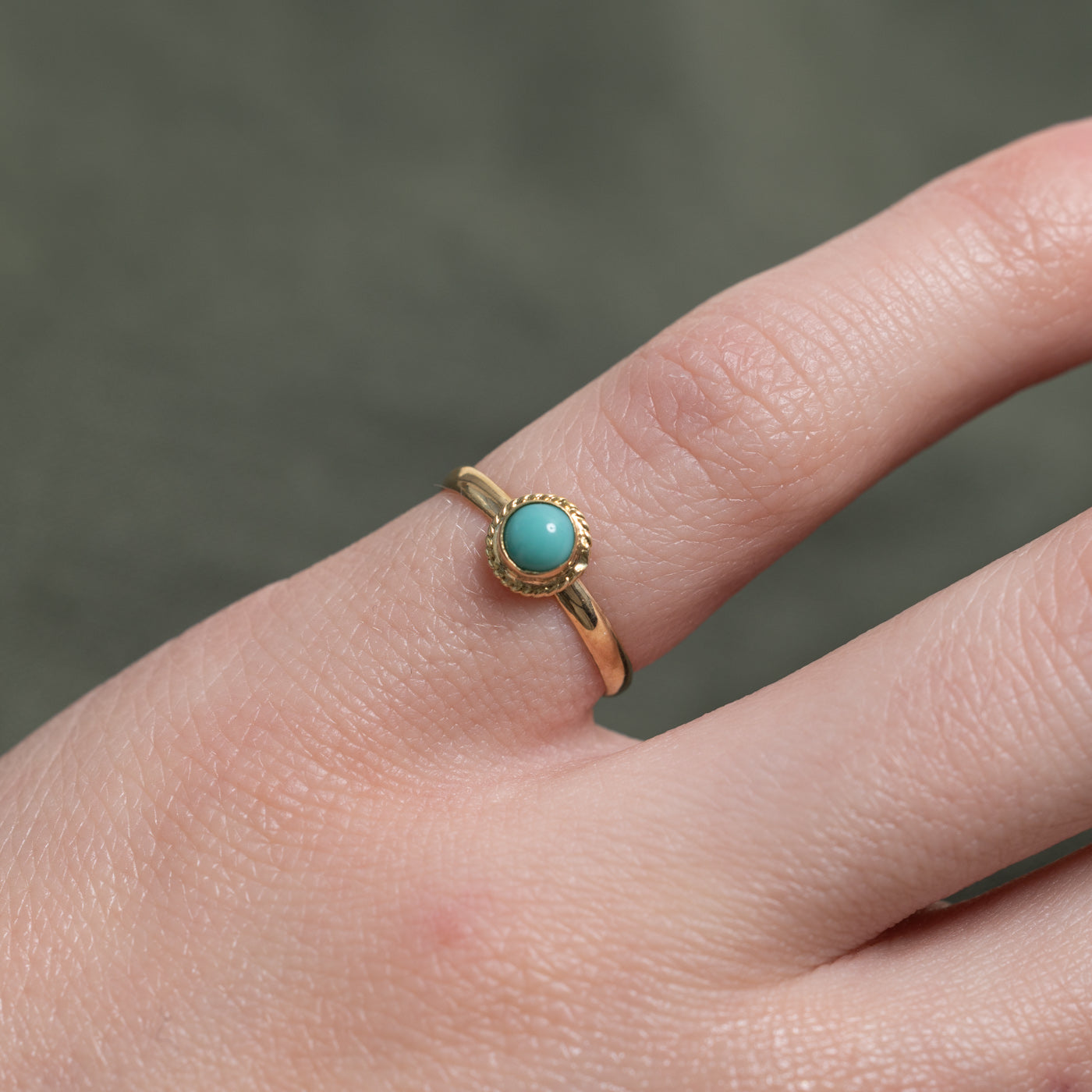 Bezel Set Solitaire Turquoise Rope Textured Ring | 0.32ct | SZ 2.75 |