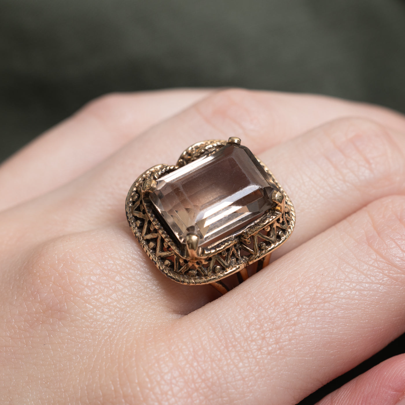 Smoky Quartz Ornate Cocktail Ring | 13.93ct | SZ 6.5 |