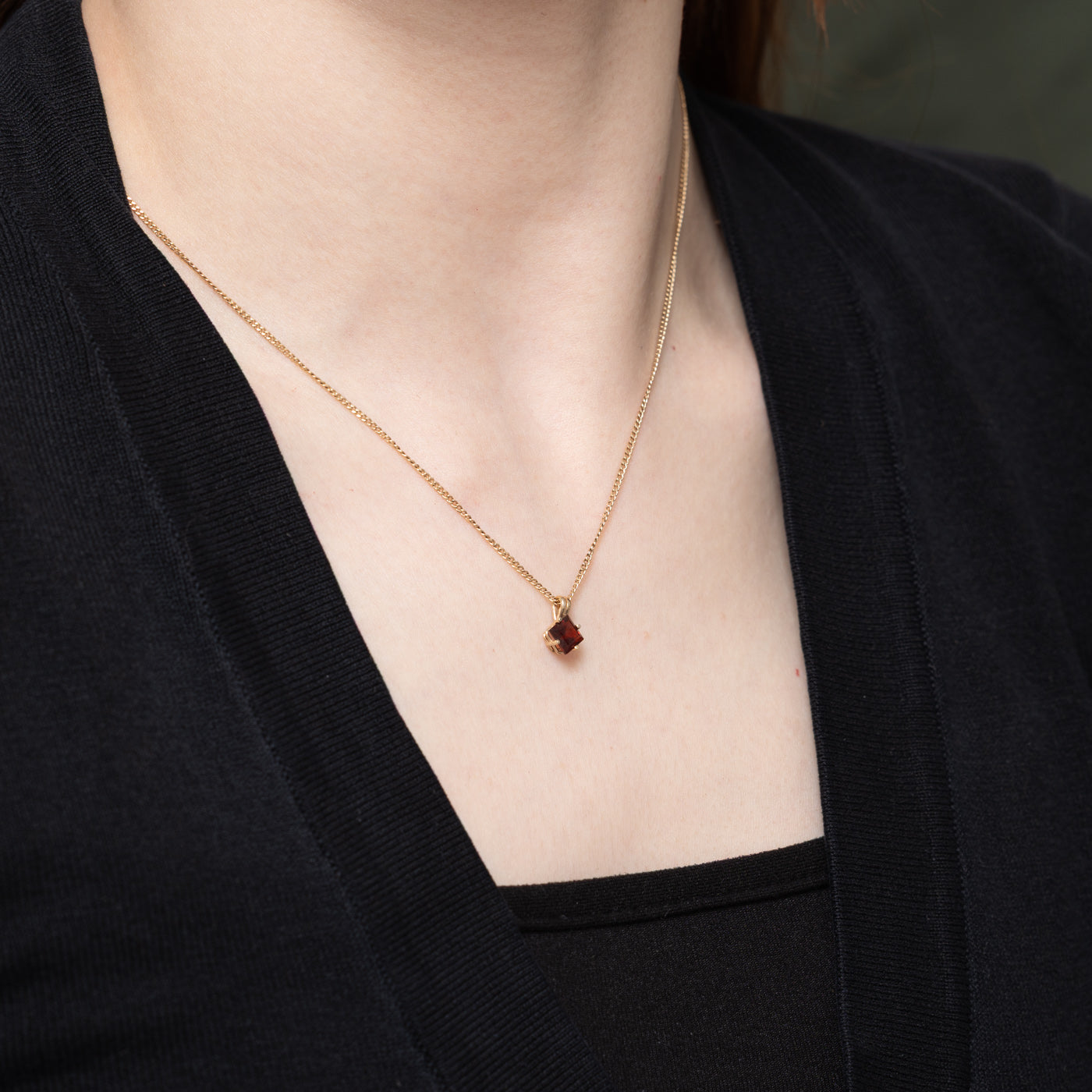 Square Cut Garnet Pendant