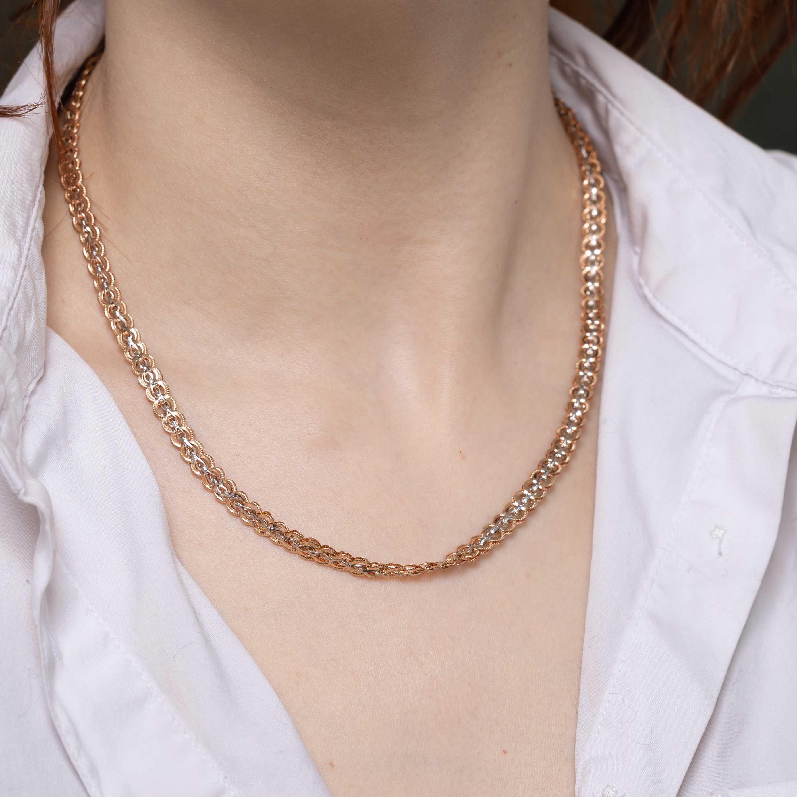 Ukrainian 14k Rose & White Gold Ornate Chain | 17.5"