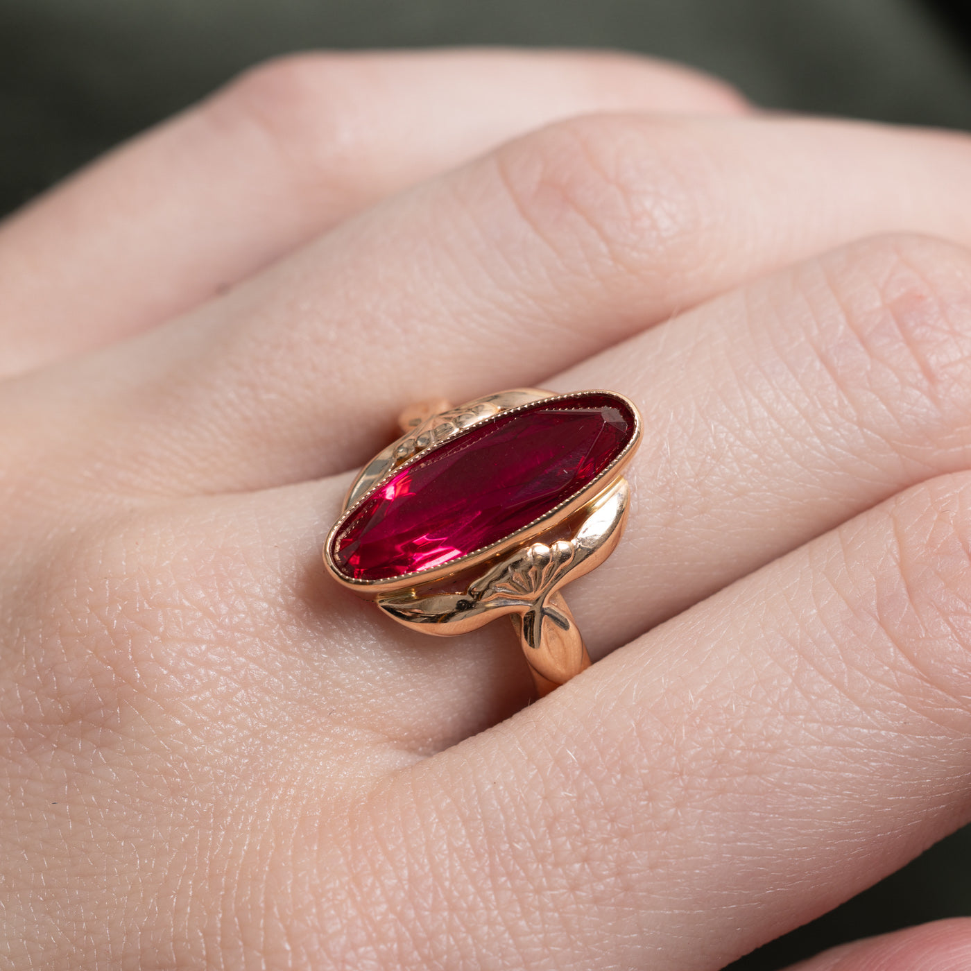 1975 Soviet Hallmarked Synthetic Ruby Cocktail Ring | 7.15ct | SZ 6.5