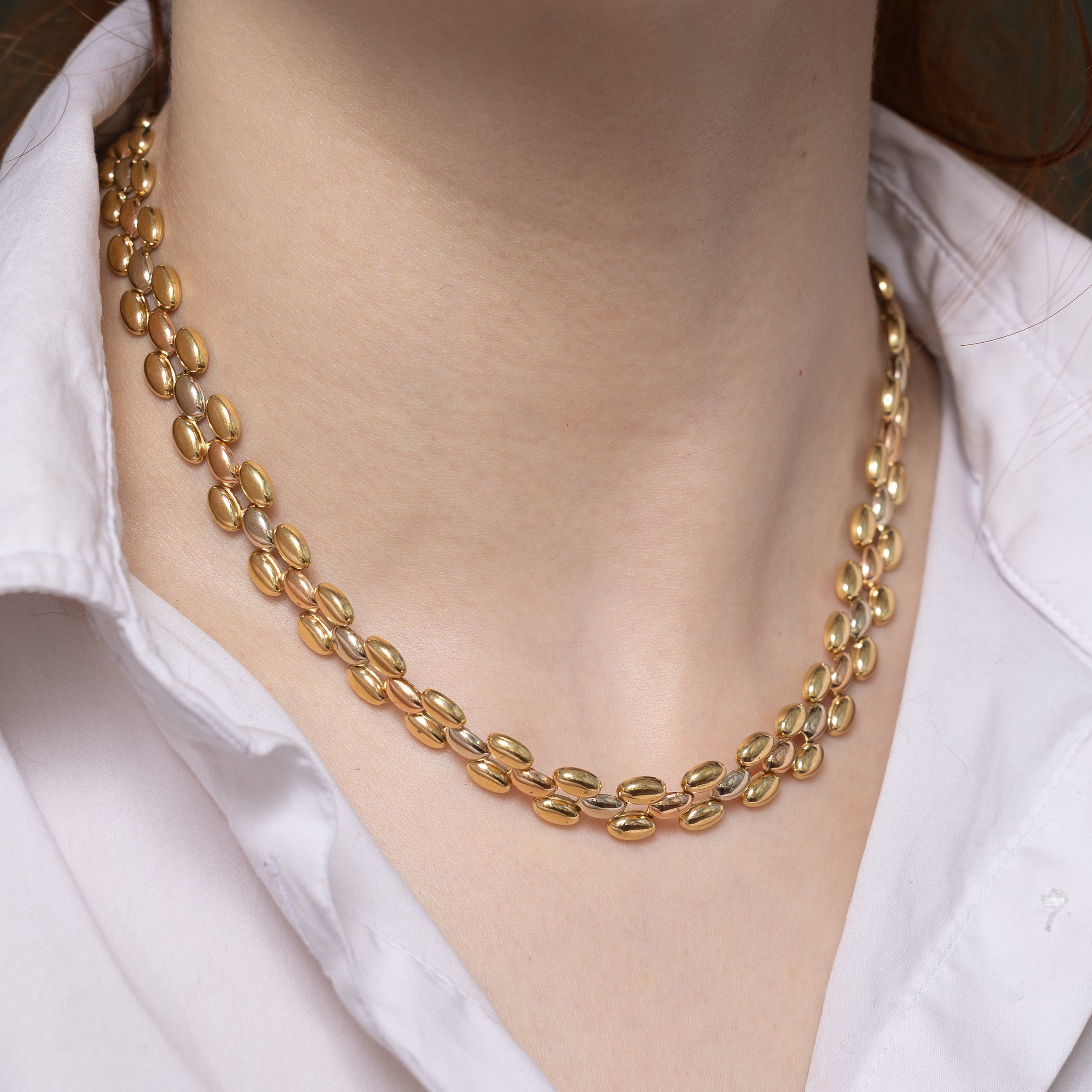 18k Tri Tone Gold Panther Link Chain | 16"
