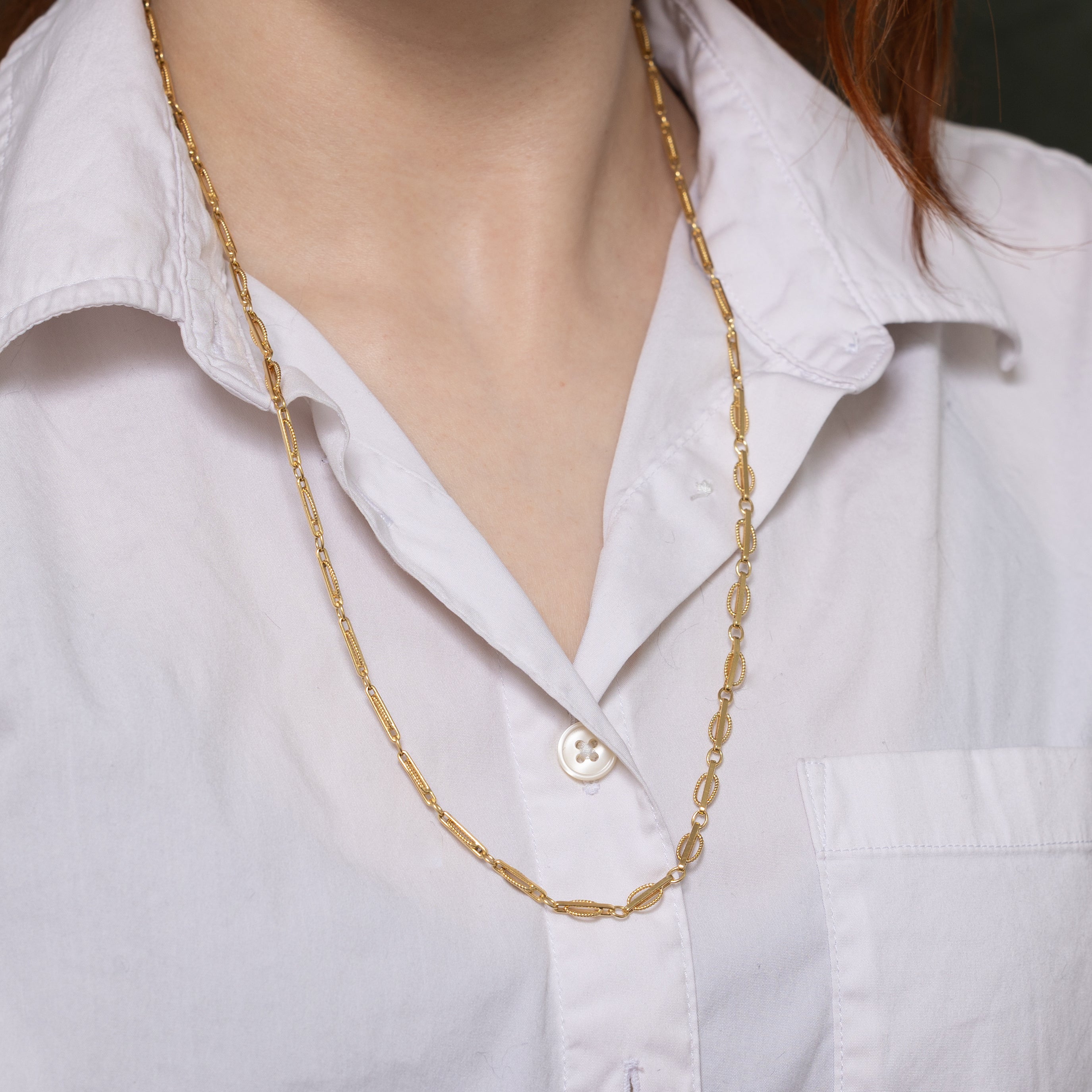 18k Yellow Gold Rope Bar Link Chain | 24"