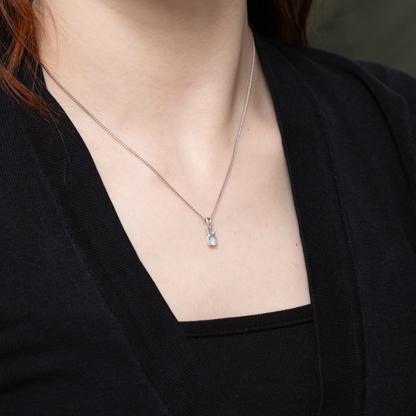 Oval Cut Aquamarine & Diamond Pendant