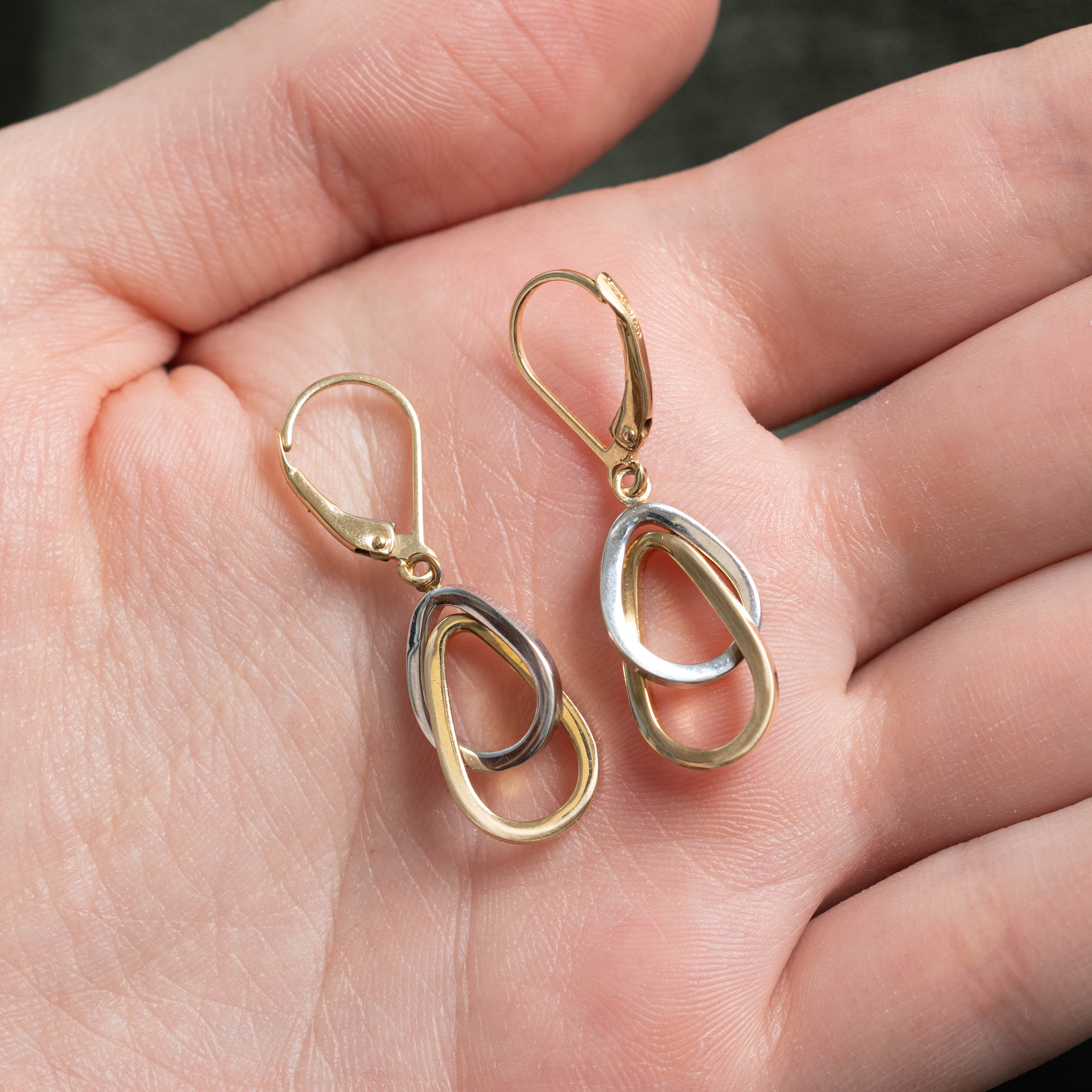 14k Two Tone Teardrop Earrings