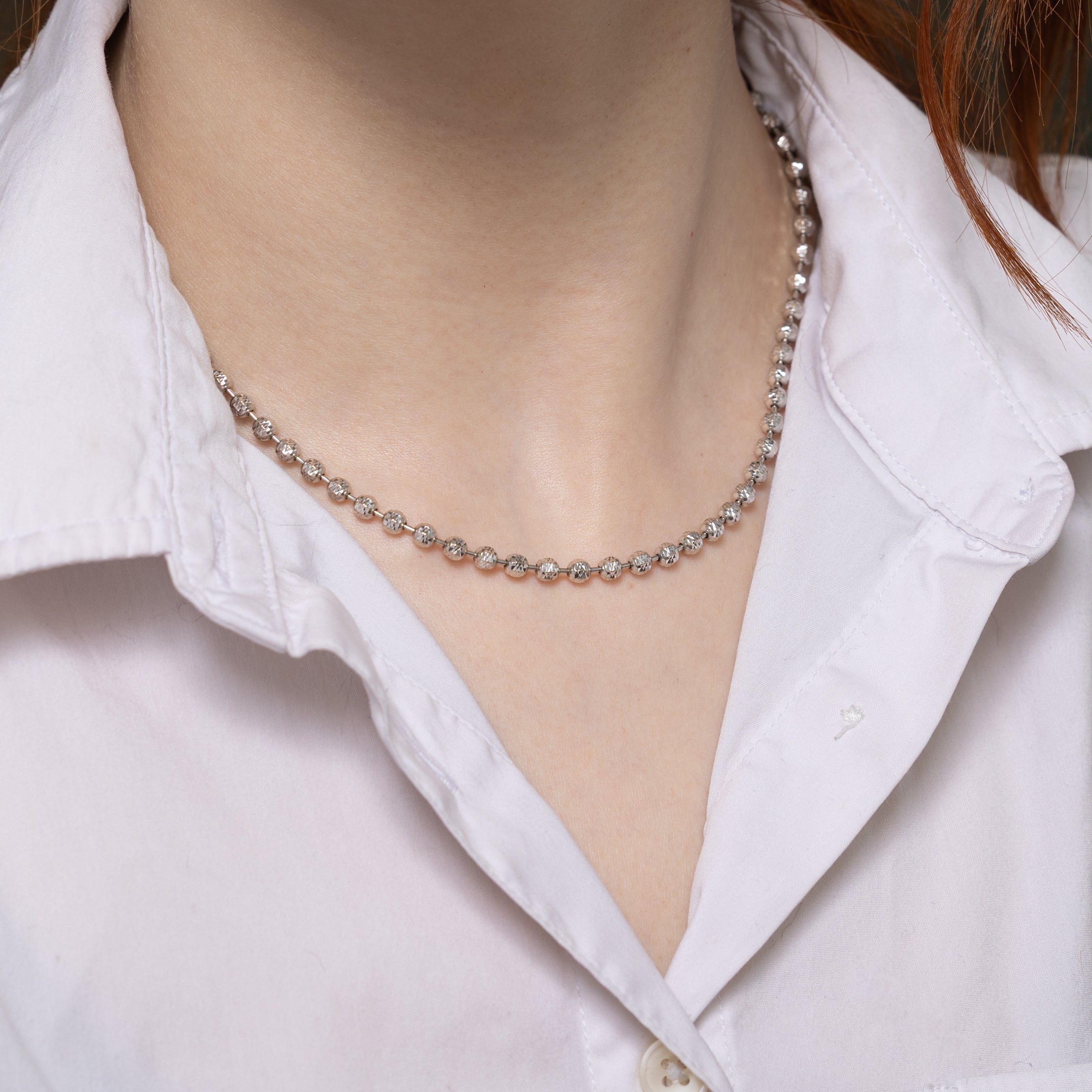 Italian 18k White Gold Textured Bead Chain | 16"