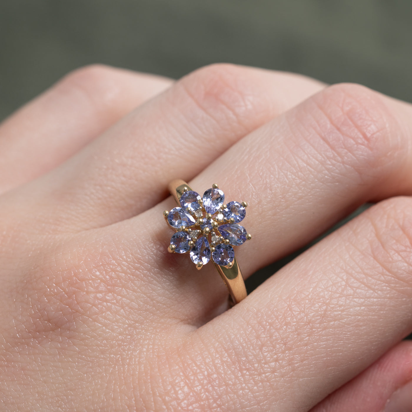 Pear Cut Tanzanite & Diamond Flower Ring | 0.98ctw, 0.02ctw | SZ 8.0 |