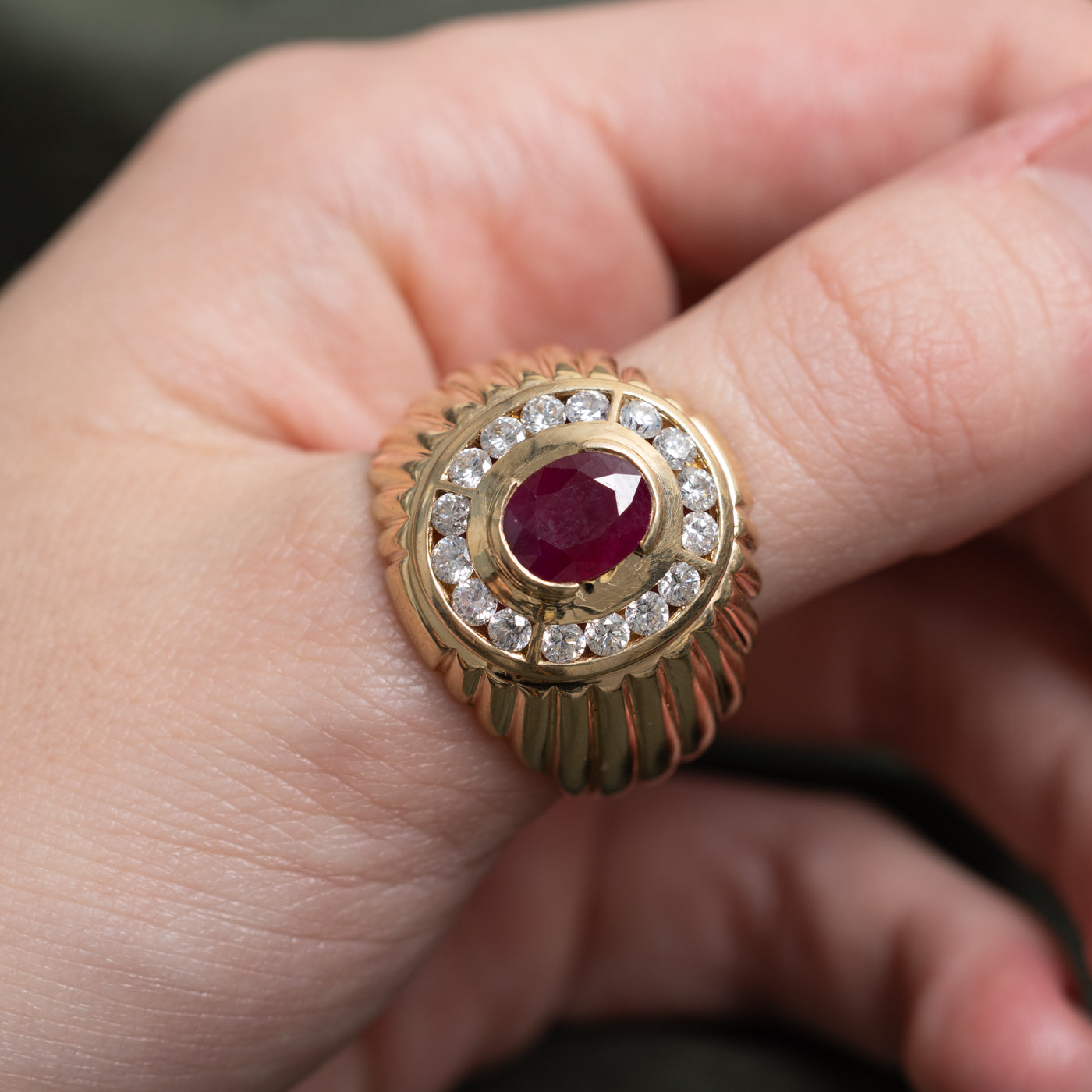 Ruby & Diamond Halo Cocktail Ring | 2.49ct, 1.04ctw | SZ 13.25 |