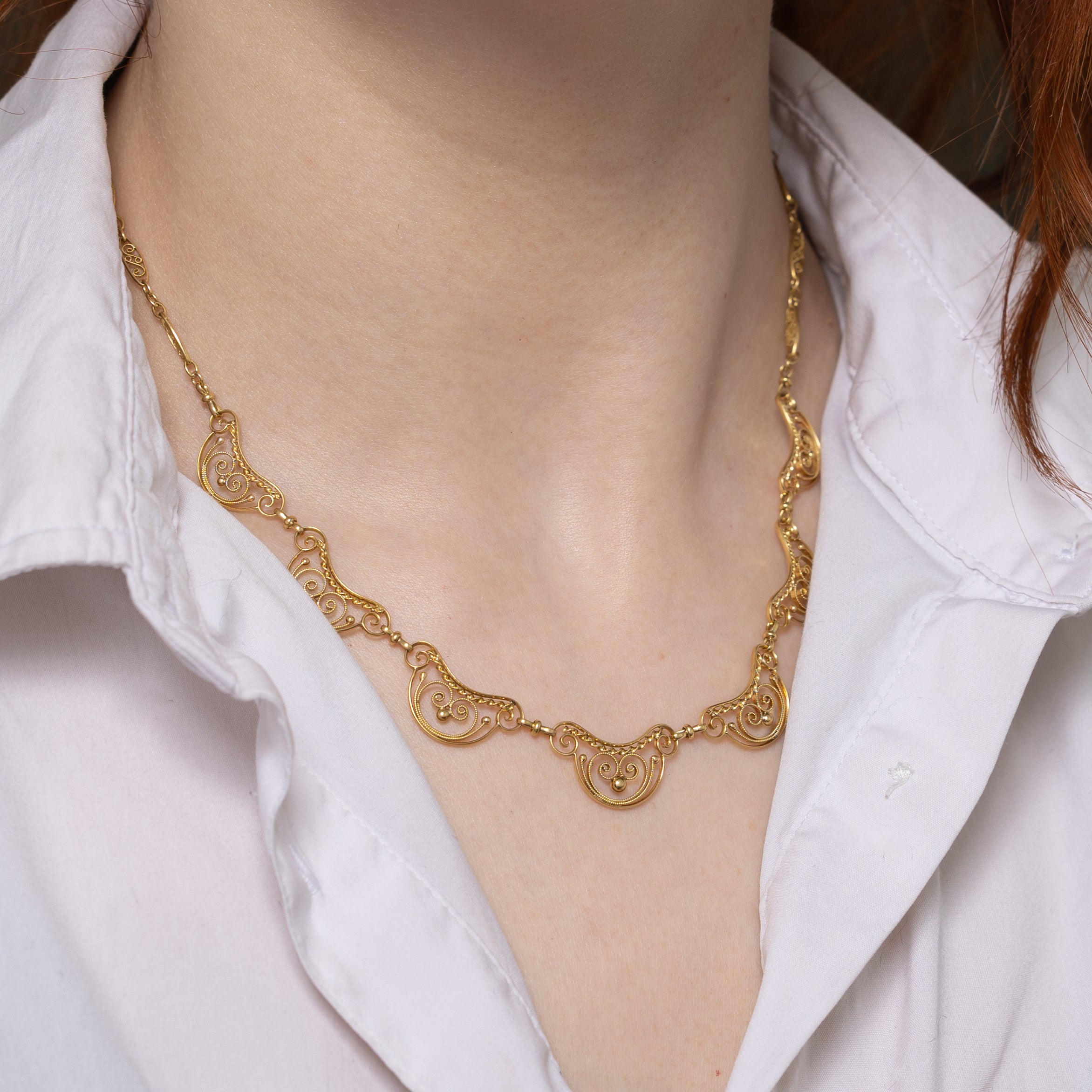 18k Yellow Gold Filigree Chain Pendant Necklace | 17"