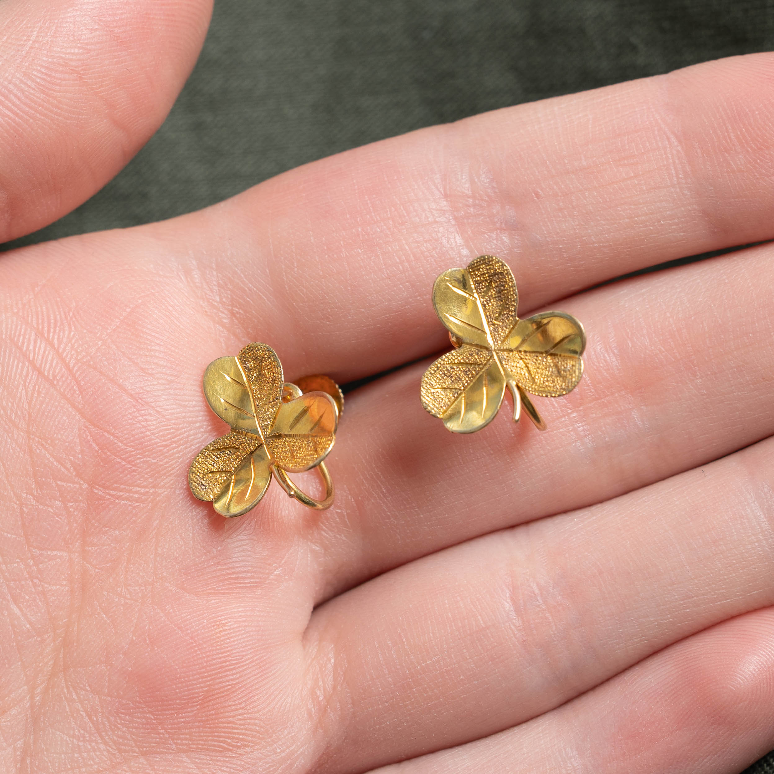 1969 Birmingham Textured Clover Leaf Stud Earrings