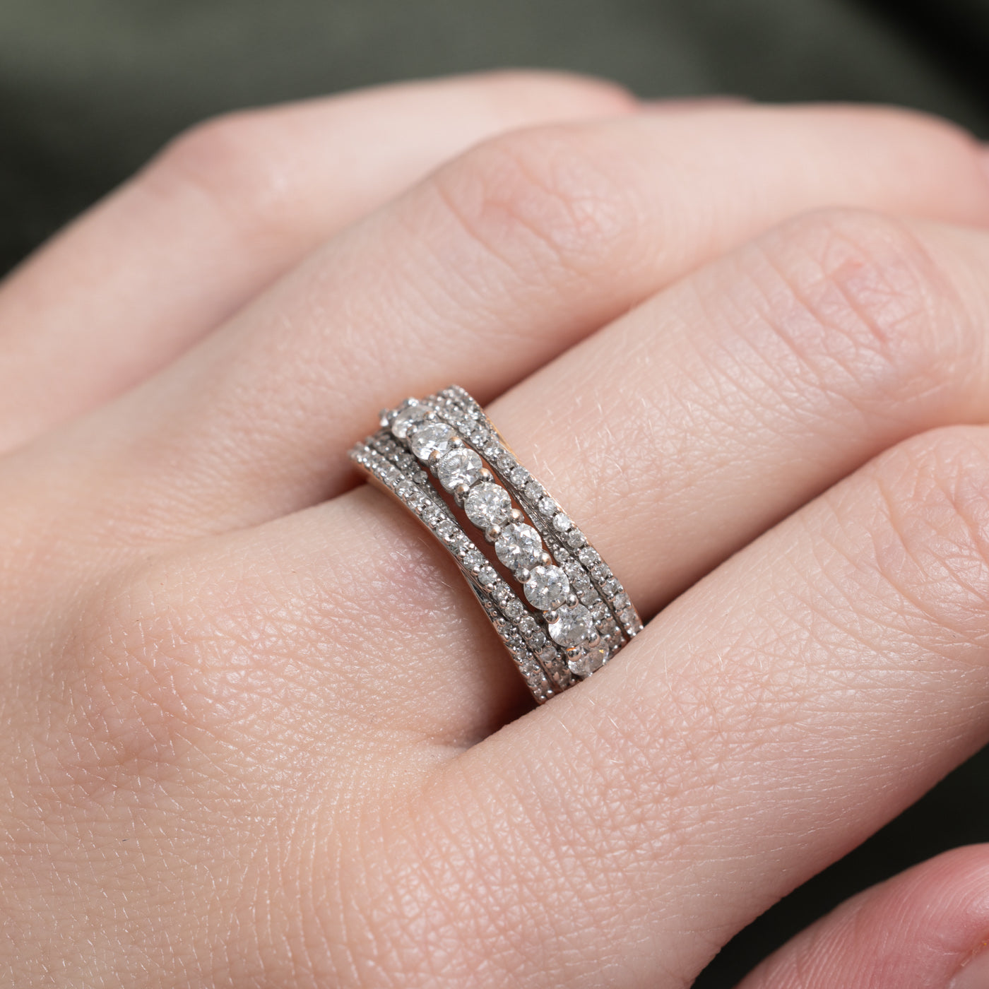 Multi Row Semi Eternity Diamond Crossover Ring | 1.0ctw | SZ 7.0 |