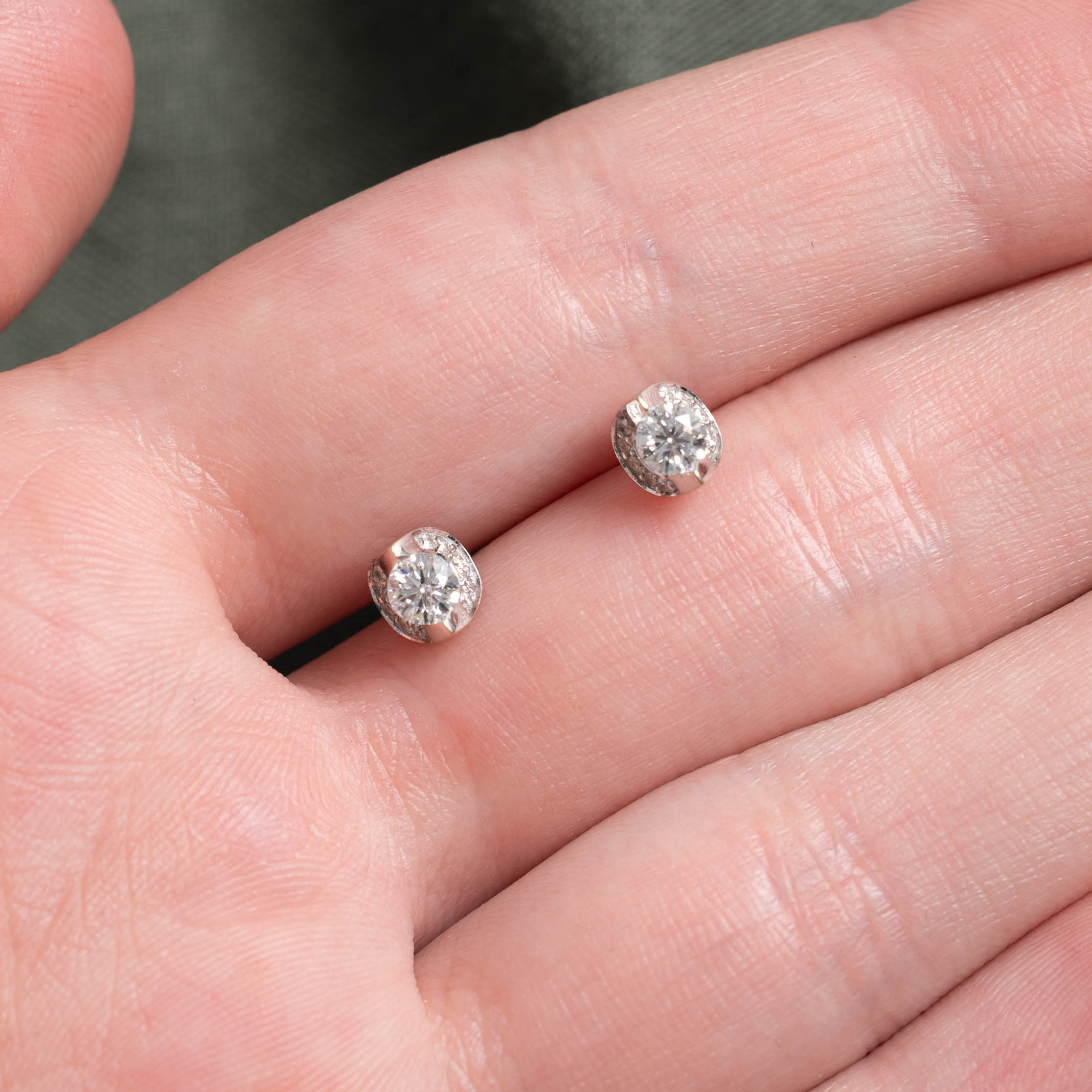 14k Tension Set Diamond Halo Studs | 0.50ctw