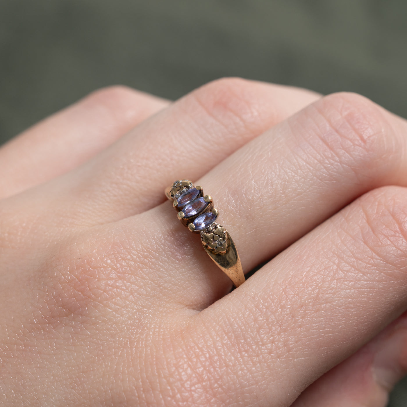 Marquise Cut Three Stone Tanzanite & Diamond Ring | 0.2ctw, 0.01ctw | SZ 7.0 |