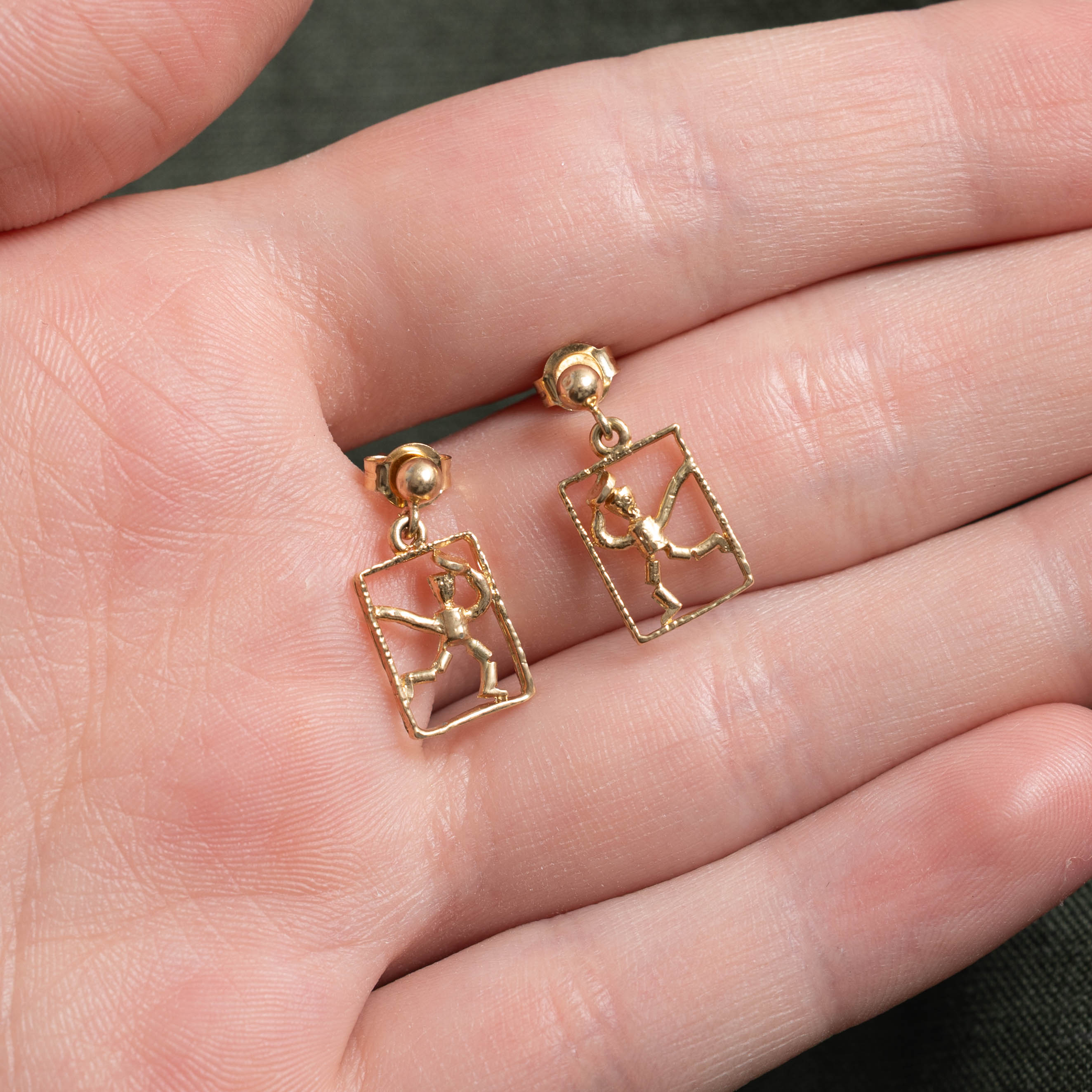 14k Framed Person Drop Earrings