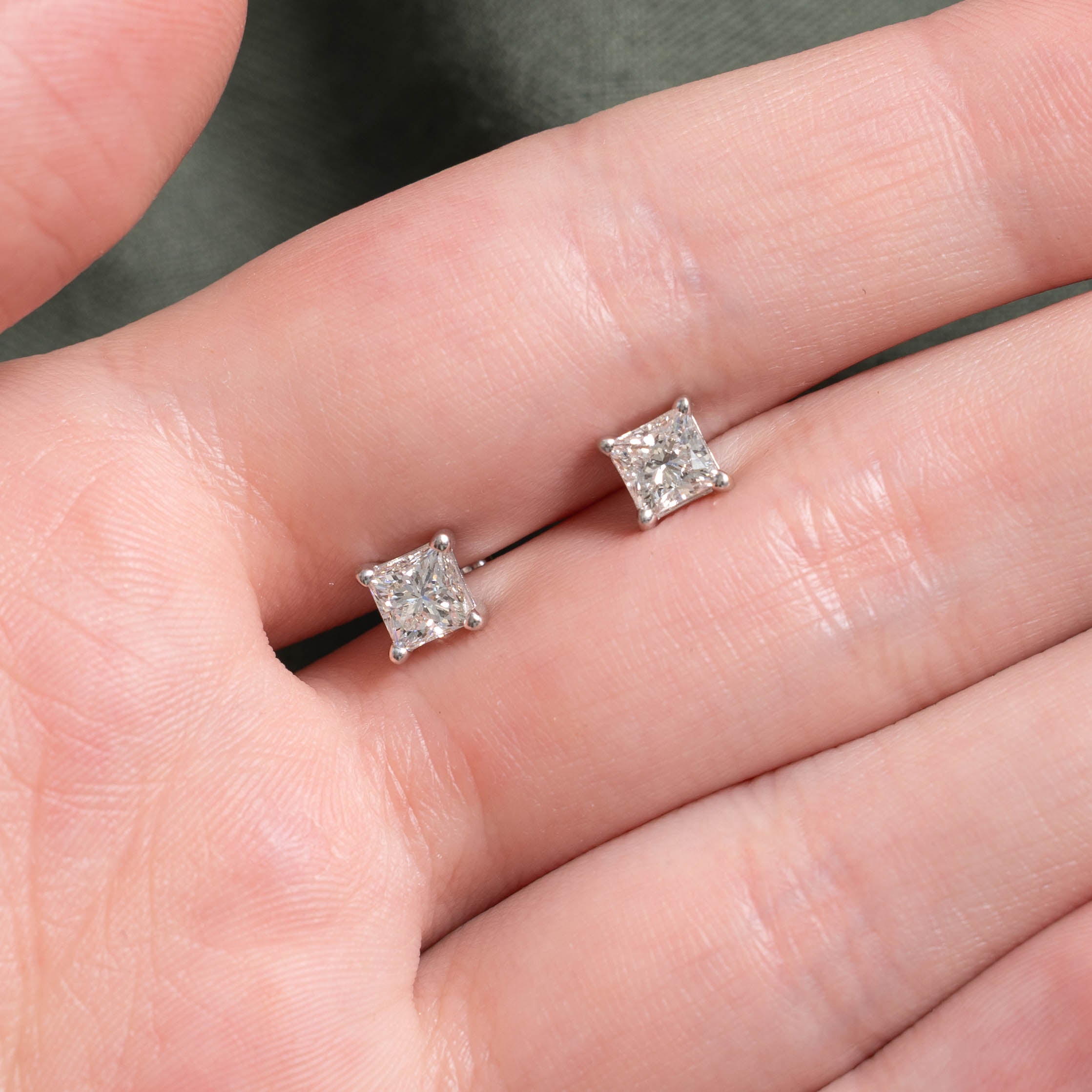 14k Princess Cut Diamond Studs | 1.06ctw SI2/I1 H/I