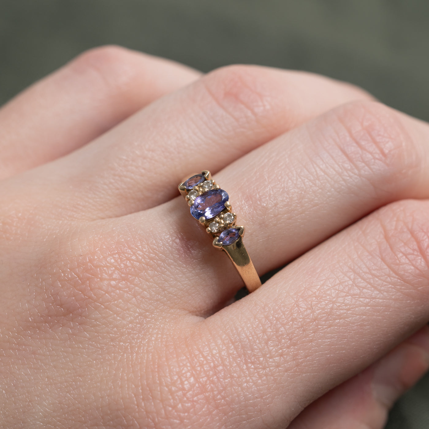 Three Stone Tanzanite & Diamond Ring | 0.7ctw, 0.02ctw | SZ 6.75 |