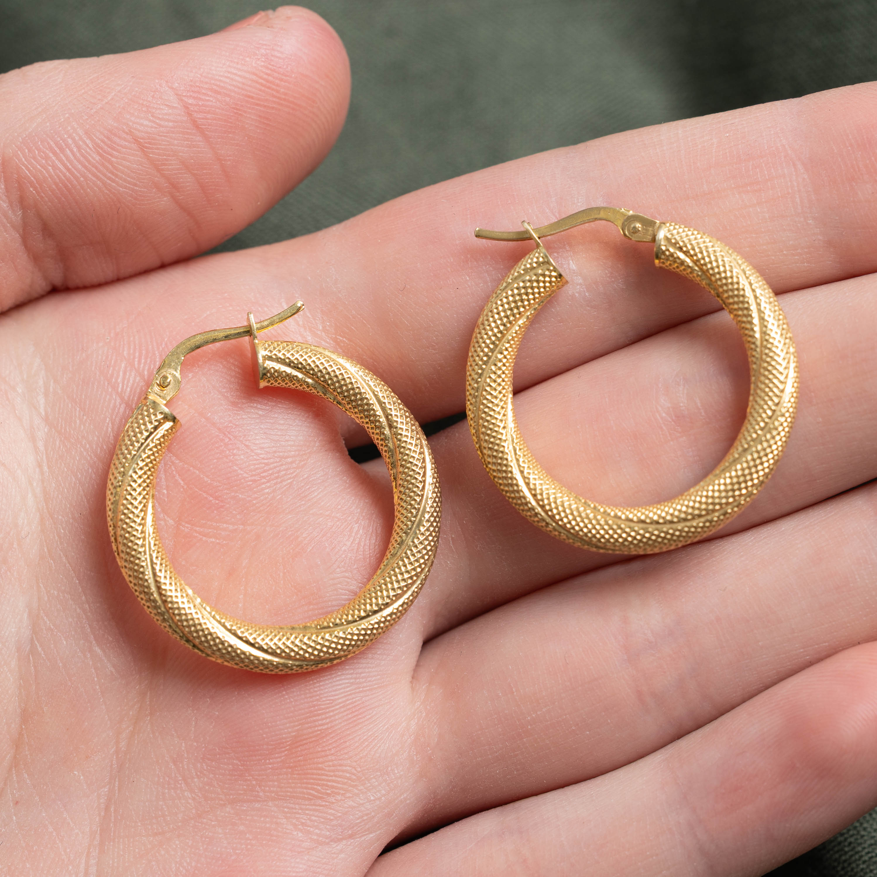 14k Snakeskin Textured Hoop Earrings