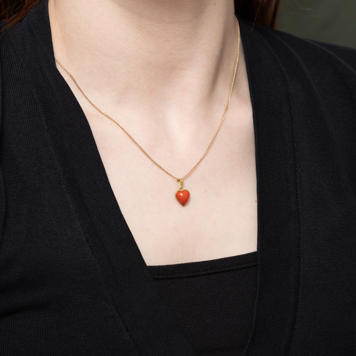 Bezel Set Heart Cut Coral Pendant