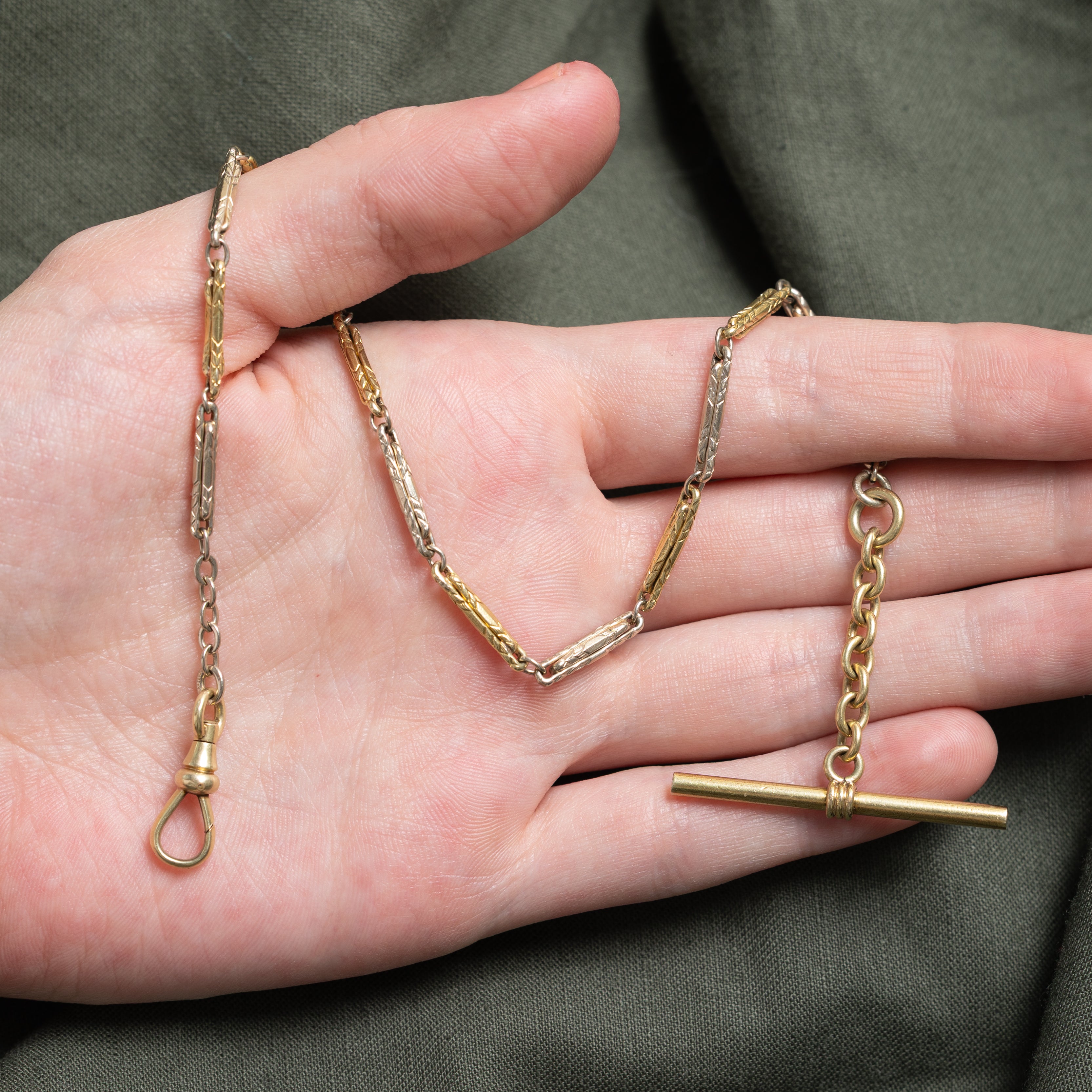 15k Two Tone Gold Bar Link Watch Chain | 10.5"