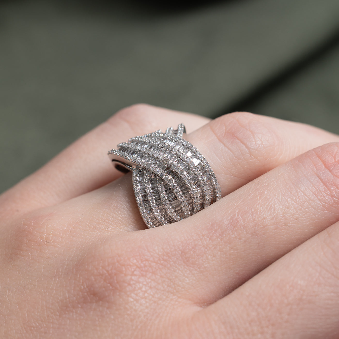 Multi Row Diamond Cross Over Cocktail Ring | 1.82ctw | SZ 5.25 |