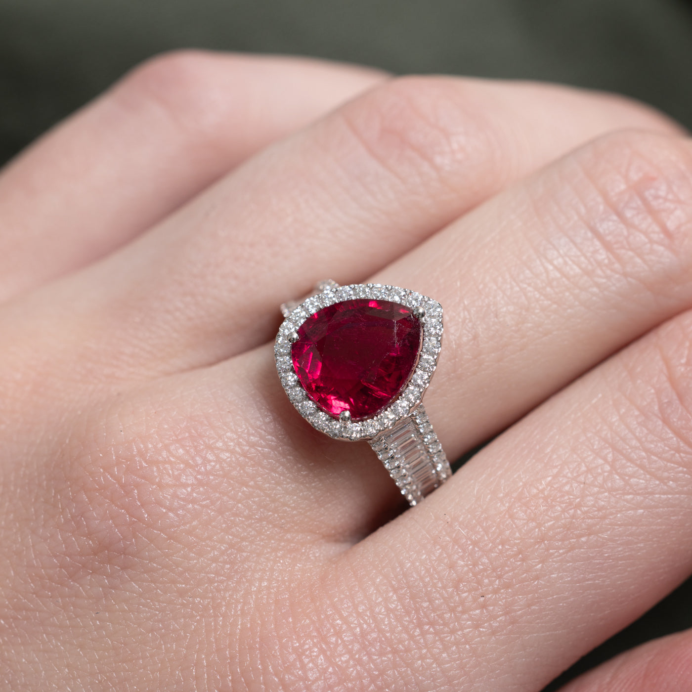 Rubellite Tourmaline & Diamond Halo Ring | 3.5ct, 1.0ctw | SZ 6.0 |