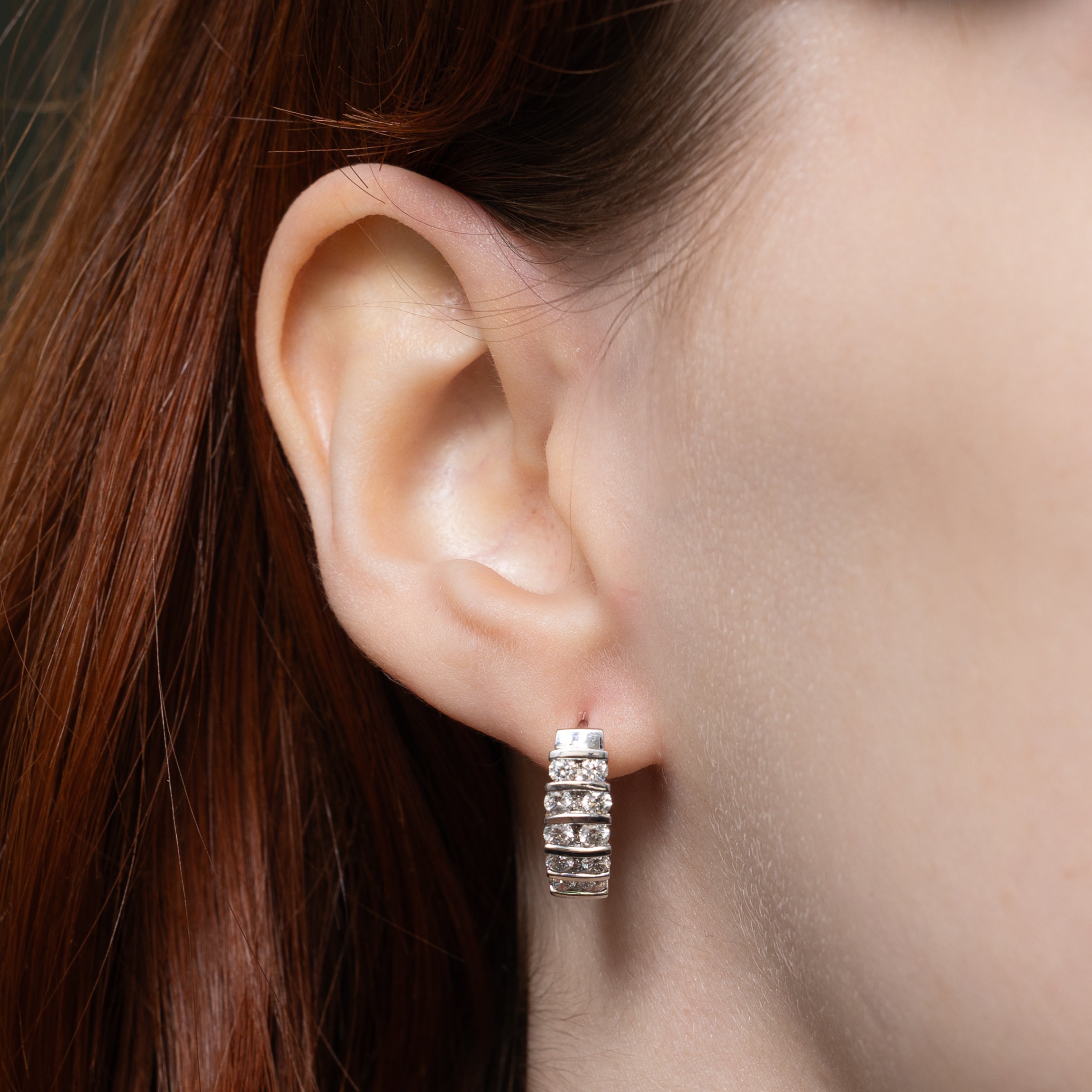 Channel Set Diamond Hoop Earrings | 1.06ctw