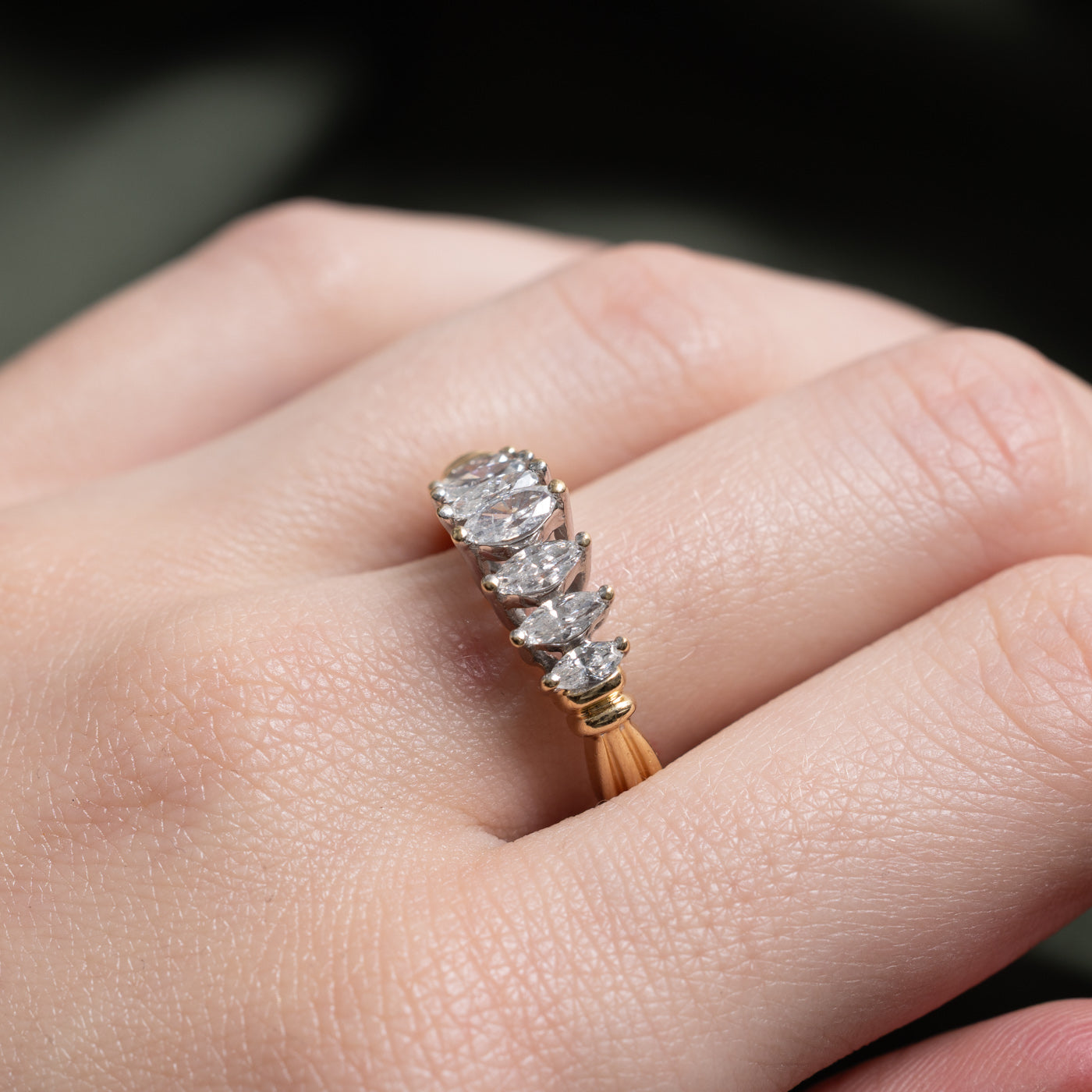 Marquise Cut Diamond Grooved Ring | 0.9ctw | SZ 7.0 |