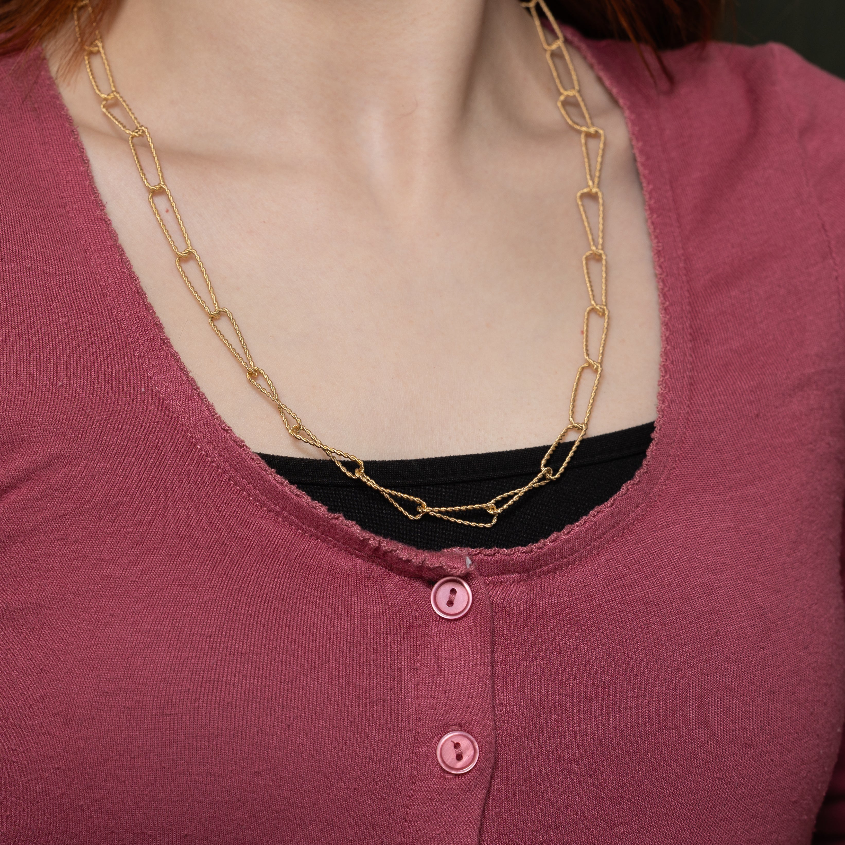 14k Yellow Gold Rope Textured Paperclip Chain | 24"