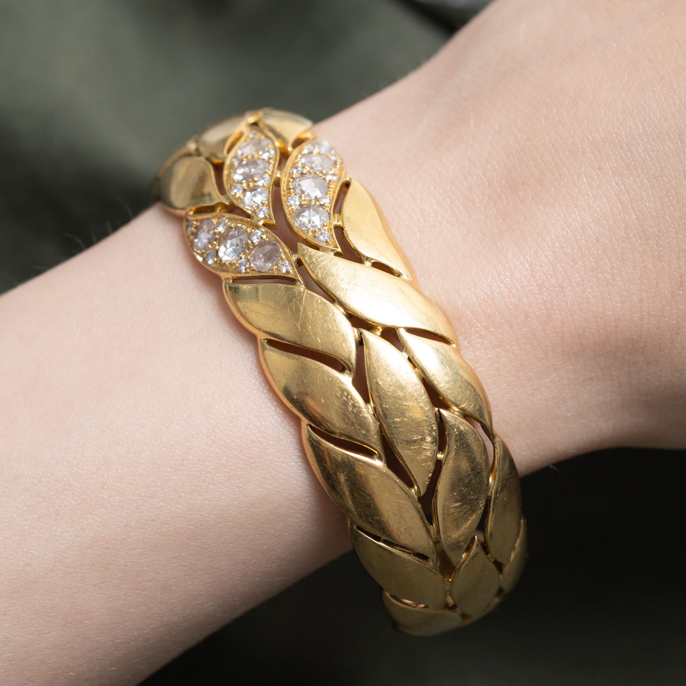 Rose Cut Diamond Leaf Design Cuff Bracelet | 1.5ctw |