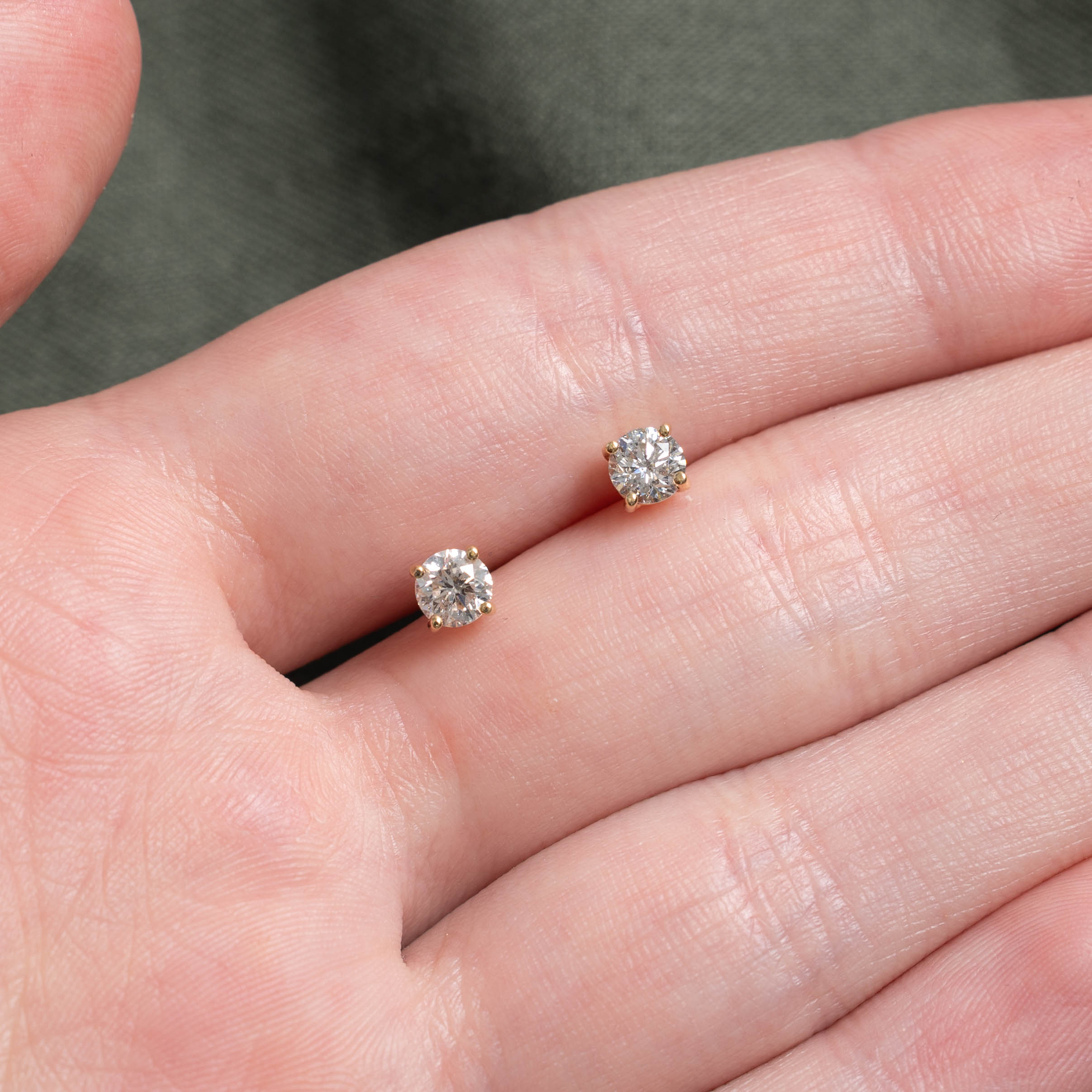 14k Solitaire Diamond Studs | 0.64ctw I2 I/J