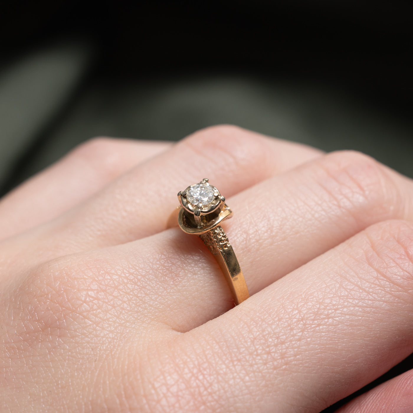 High Set Solitaire Diamond Textured Ring | 0.23ct | SZ 6.25 |