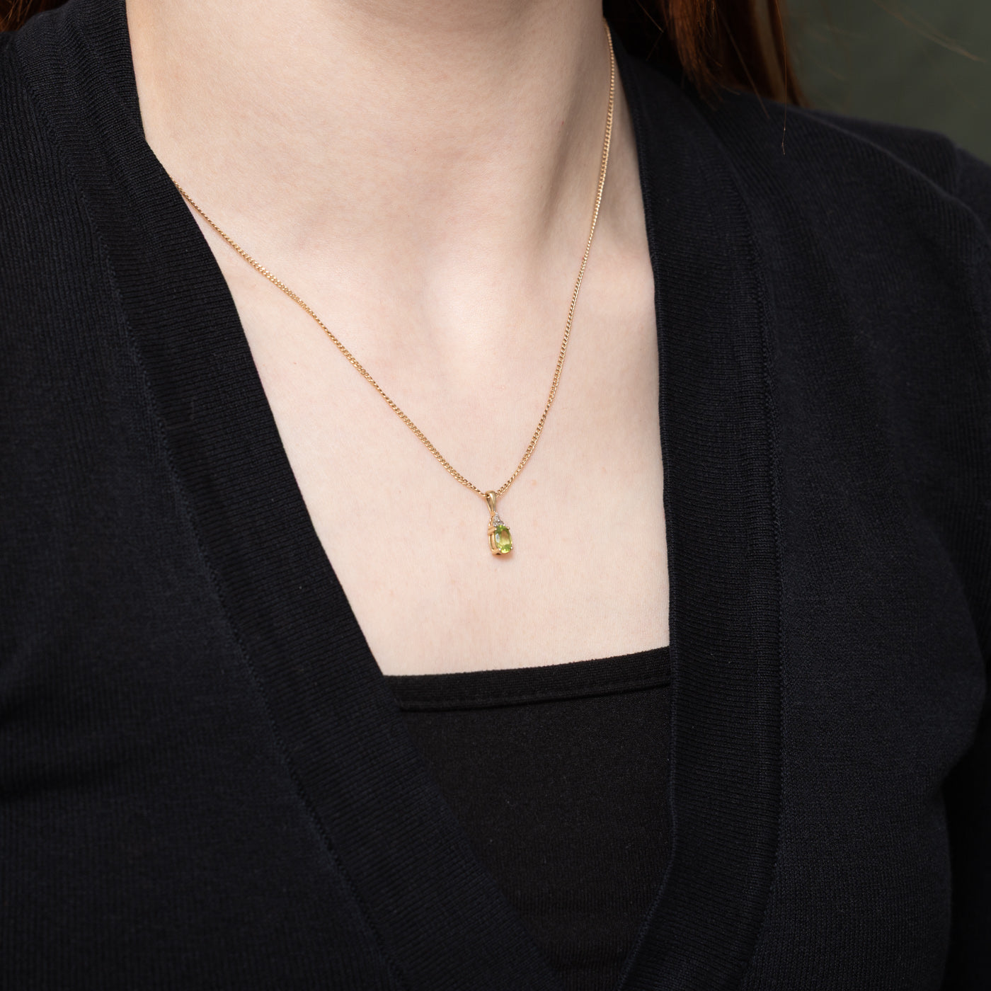 Oval Cut Peridot & Diamond Pendant